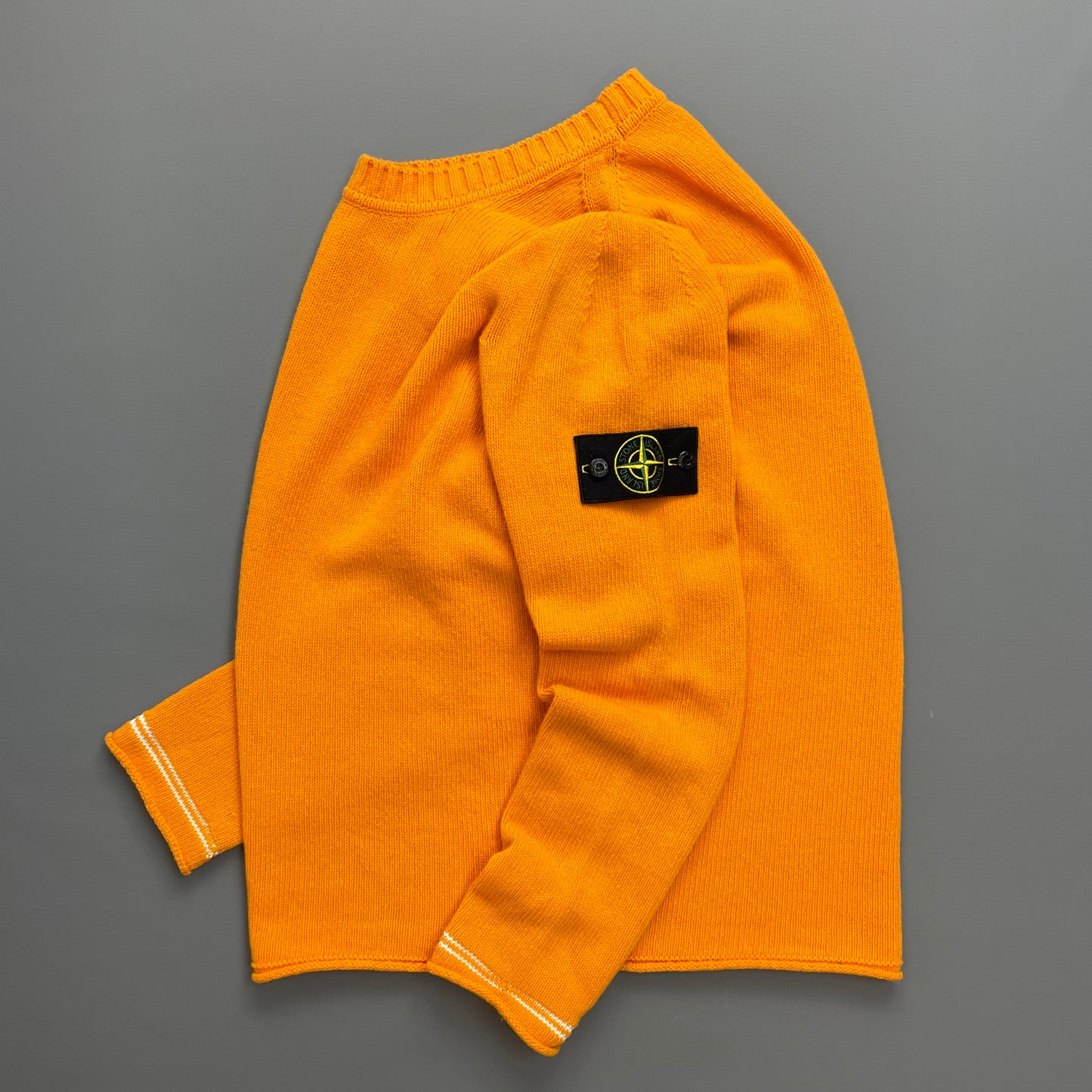 Stone Island Orange Midweight Raw-Edge AW17 Knit Crewneck Jumper