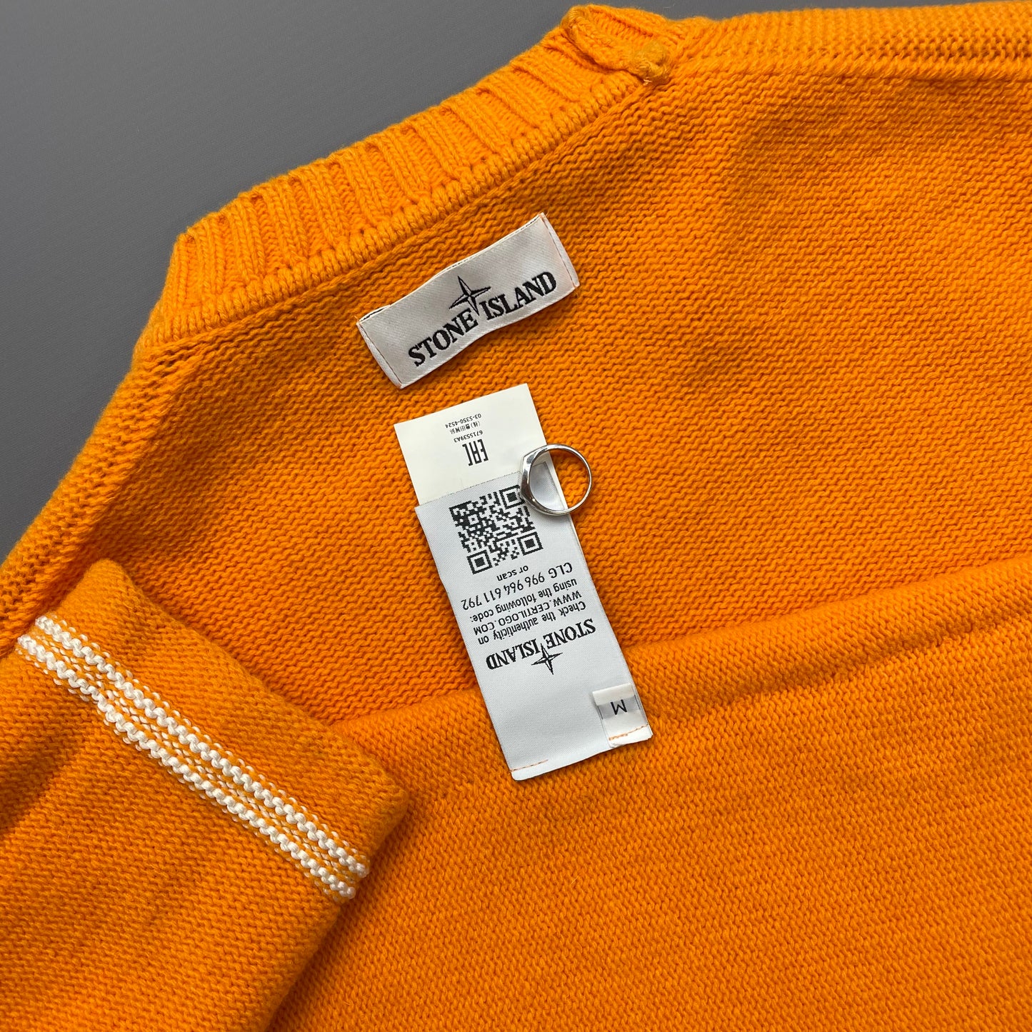 Stone Island Orange Midweight Raw-Edge AW17 Knit Crewneck Jumper
