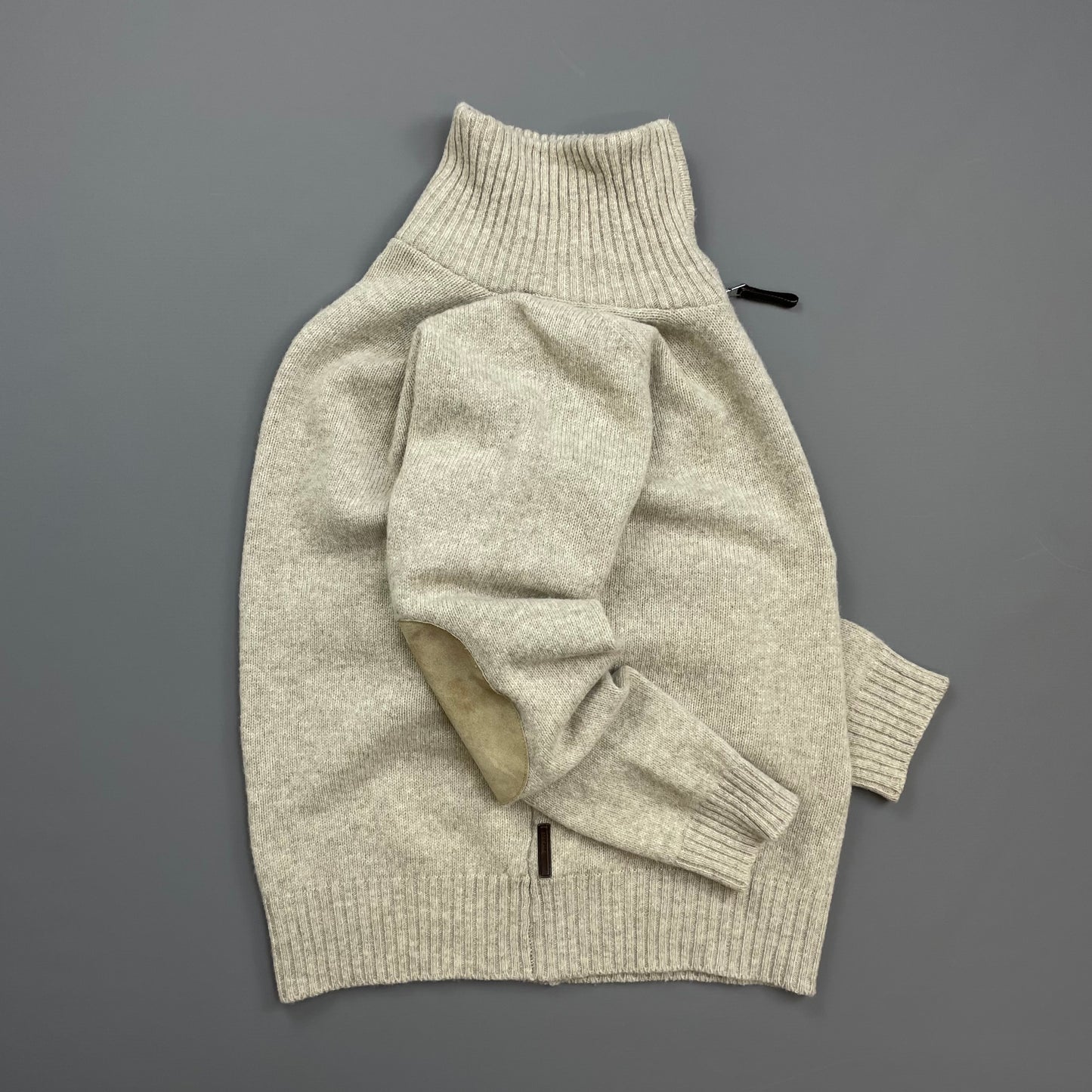 Prada Sport Grey 2007 Suede-Leather Patch Half-Zip Wool Knit Jumper