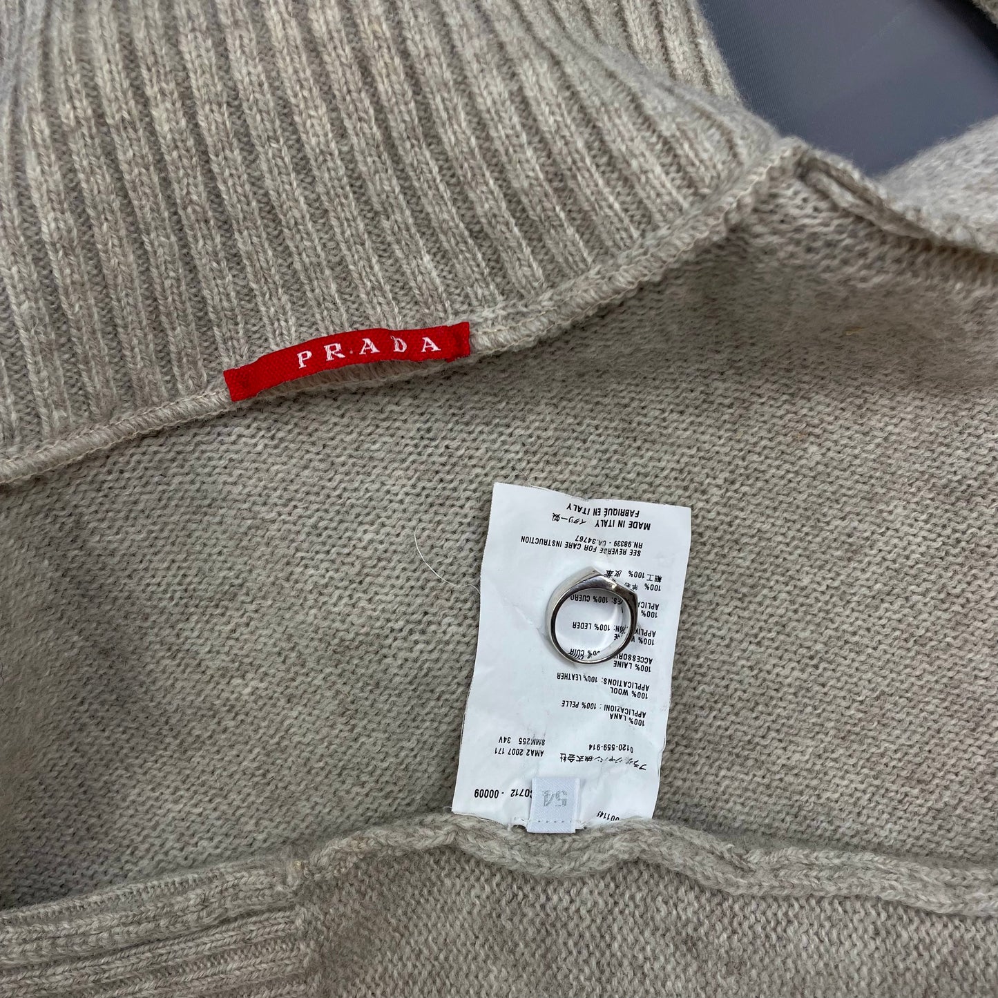 Prada Sport Grey 2007 Suede-Leather Patch Half-Zip Wool Knit Jumper