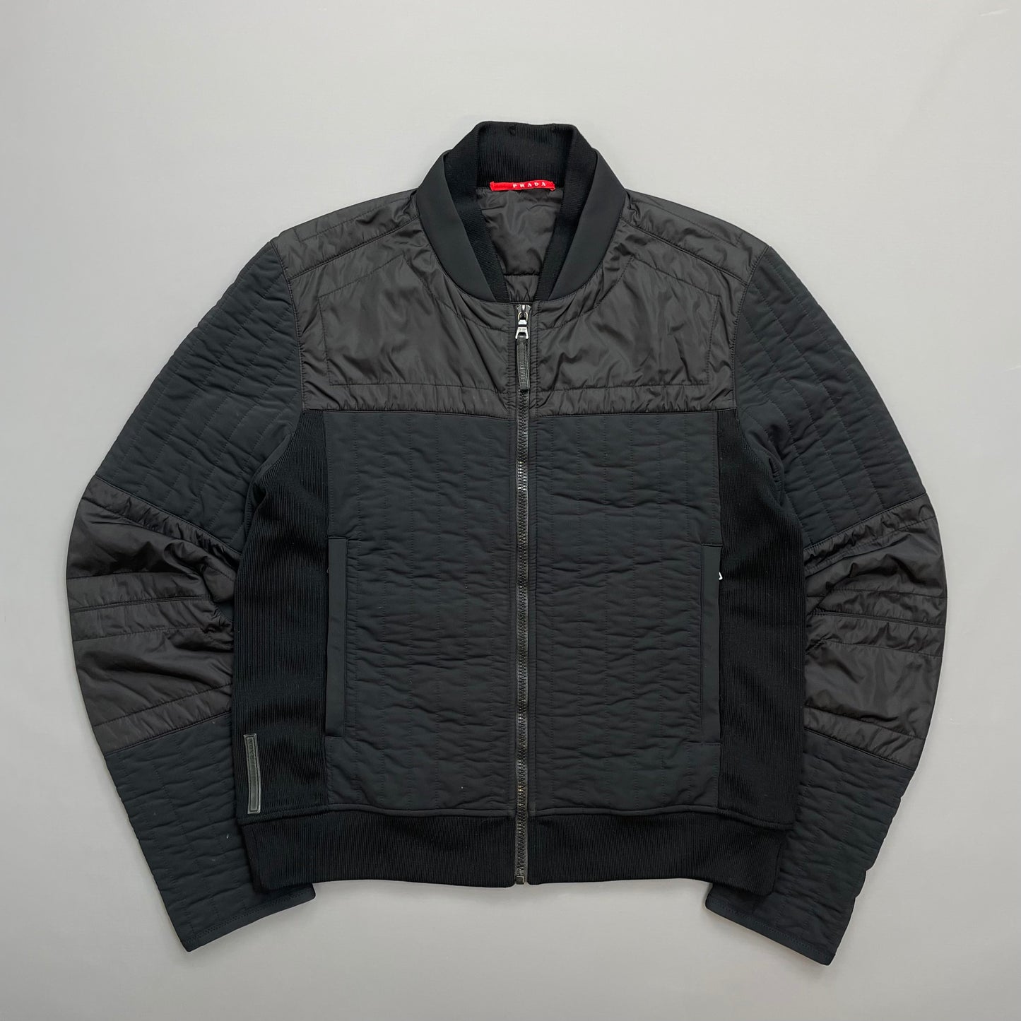 Prada Sport Black 2007 Panelled Nylon & Wool Padded Quilted Jacket