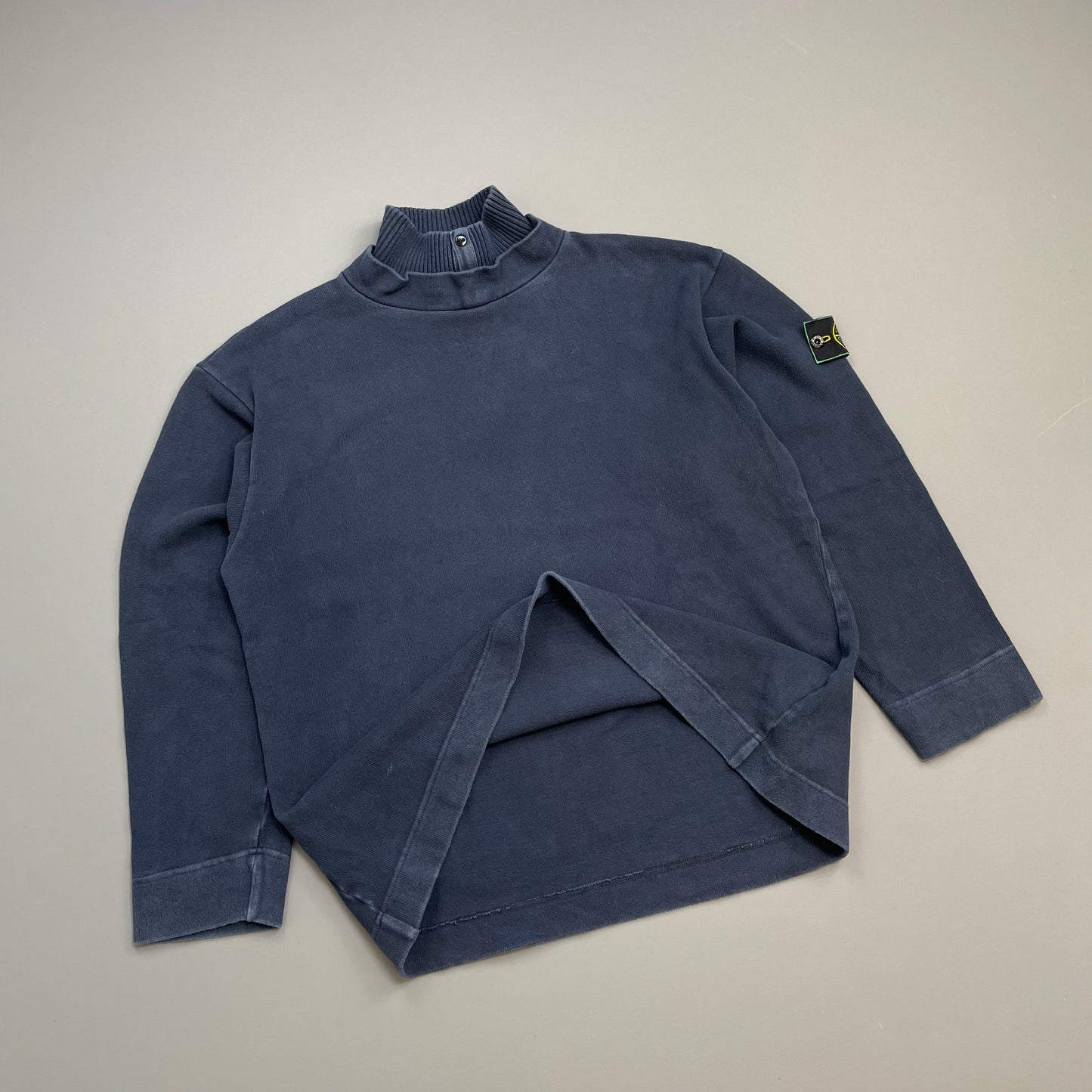 Stone Island Navy AW97 Dual Collar Green Edge Badge Jumper