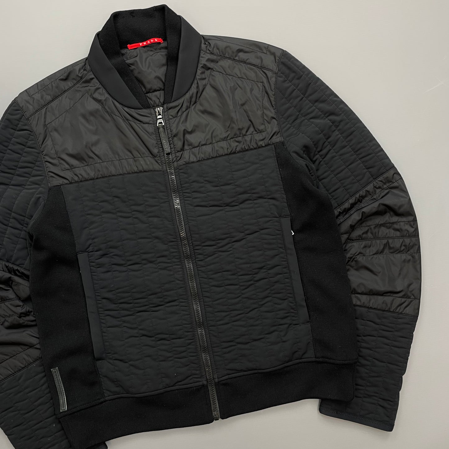 Prada Sport Black 2007 Panelled Nylon & Wool Padded Quilted Jacket