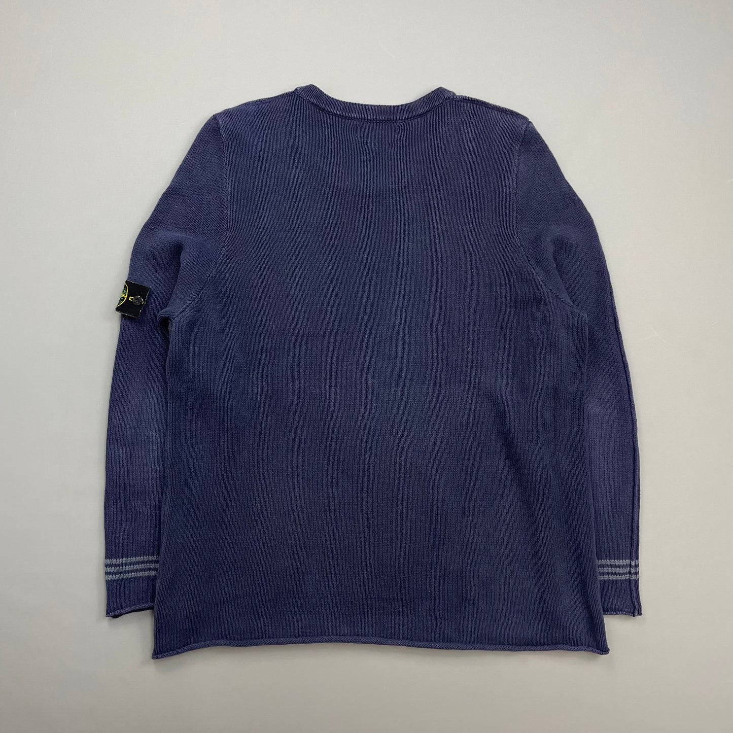 Stone Island Navy SS03 Silk-Cotton Blend Raw-Edge Striped Cuff Knit Jumper