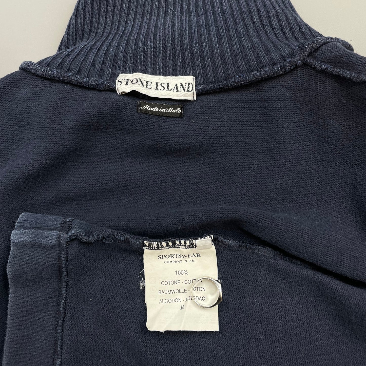 Stone Island Navy AW97 Dual Collar Green Edge Badge Jumper