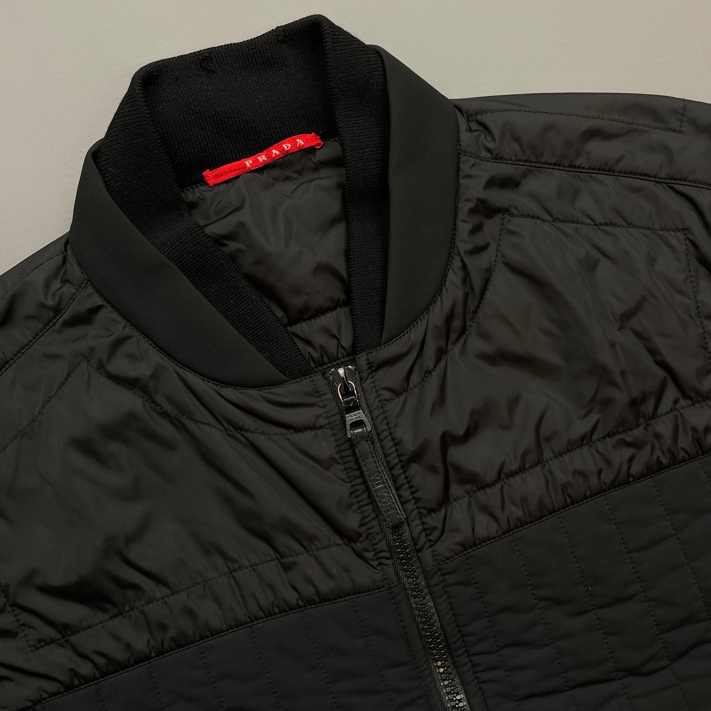 Prada Sport Black 2007 Panelled Nylon & Wool Padded Quilted Jacket