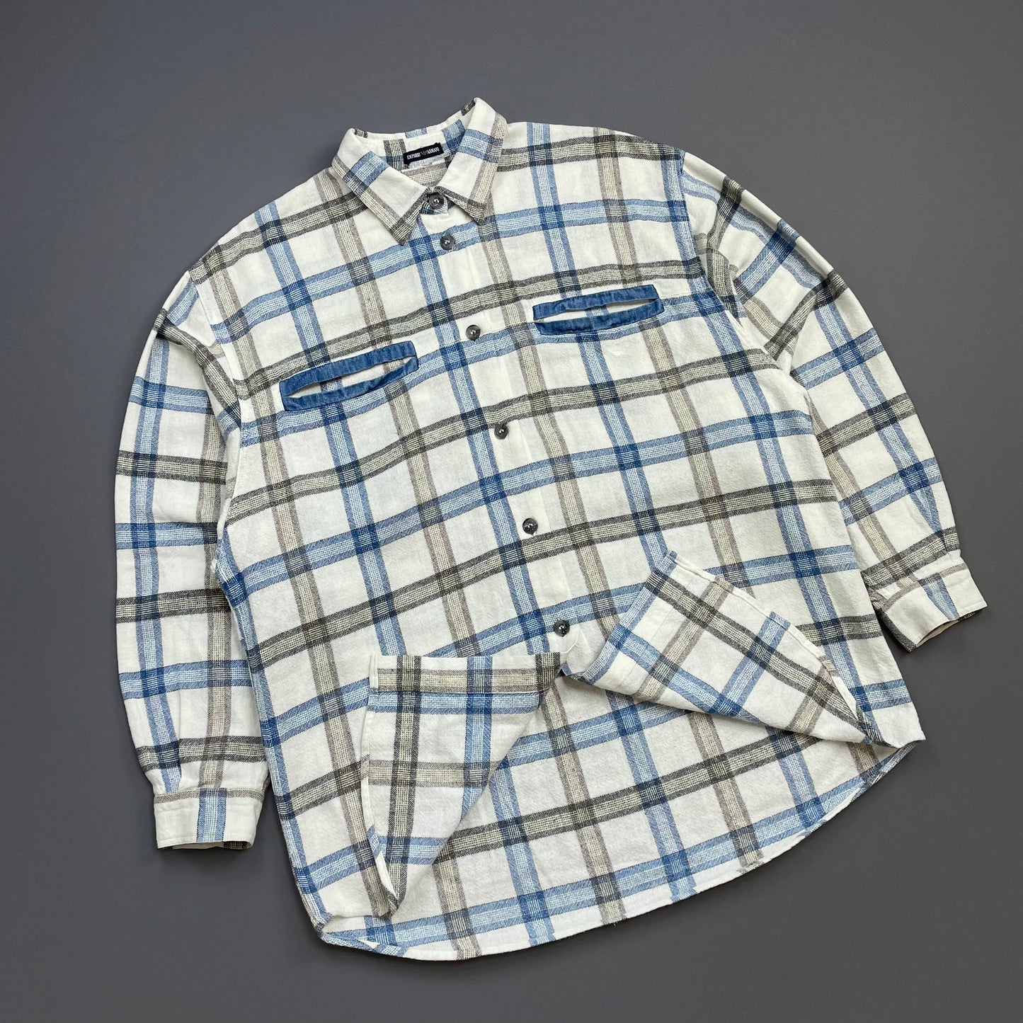 Emporio Armani White, Blue & Brown 80s Check Pocket Shirt