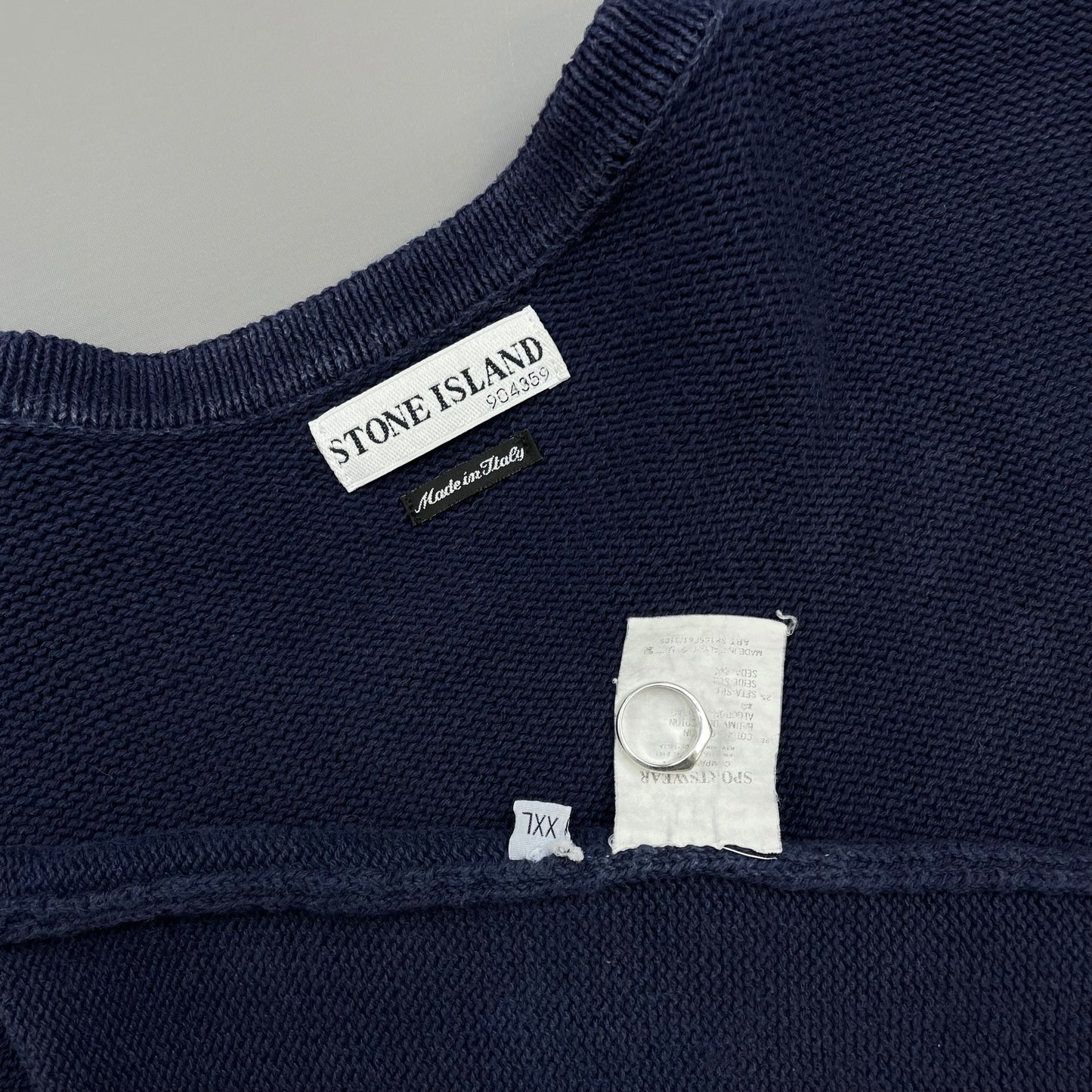 Stone Island Navy SS03 Silk-Cotton Blend Raw-Edge Striped Cuff Knit Jumper