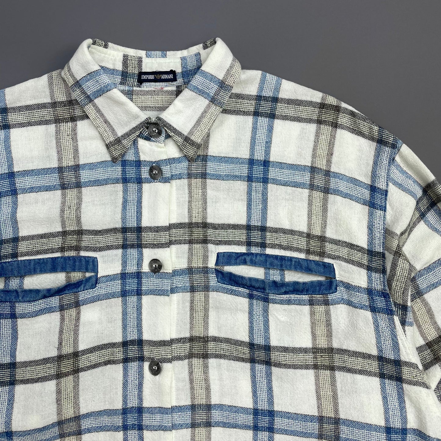 Emporio Armani White, Blue & Brown 80s Check Pocket Shirt