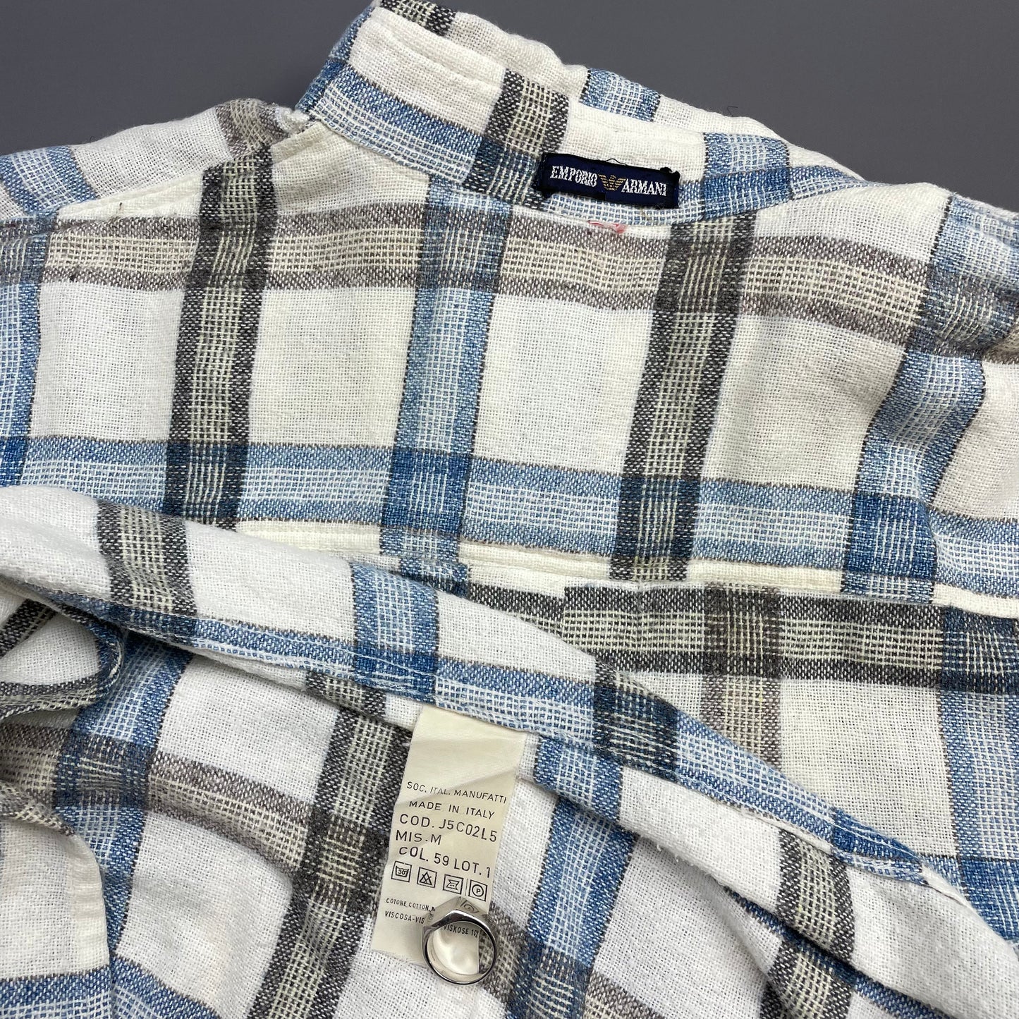 Emporio Armani White, Blue & Brown 80s Check Pocket Shirt