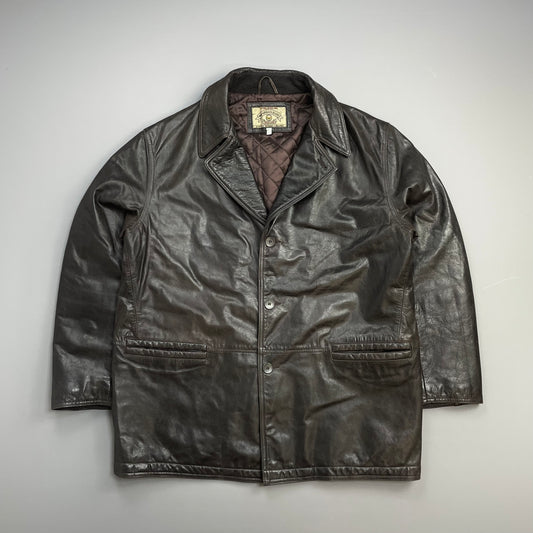 Armani Jeans Brown 90s Leather Overcoat