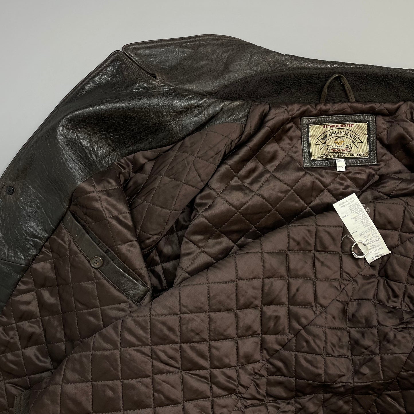 Armani Jeans Brown 90s Leather Overcoat