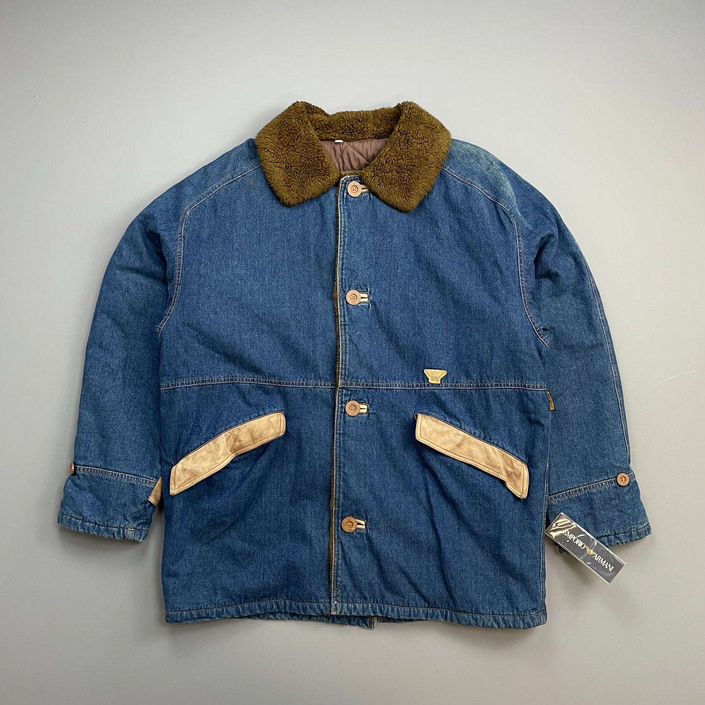 Emporio Armani Blue & Brown 80s Faux Fur Overcoat