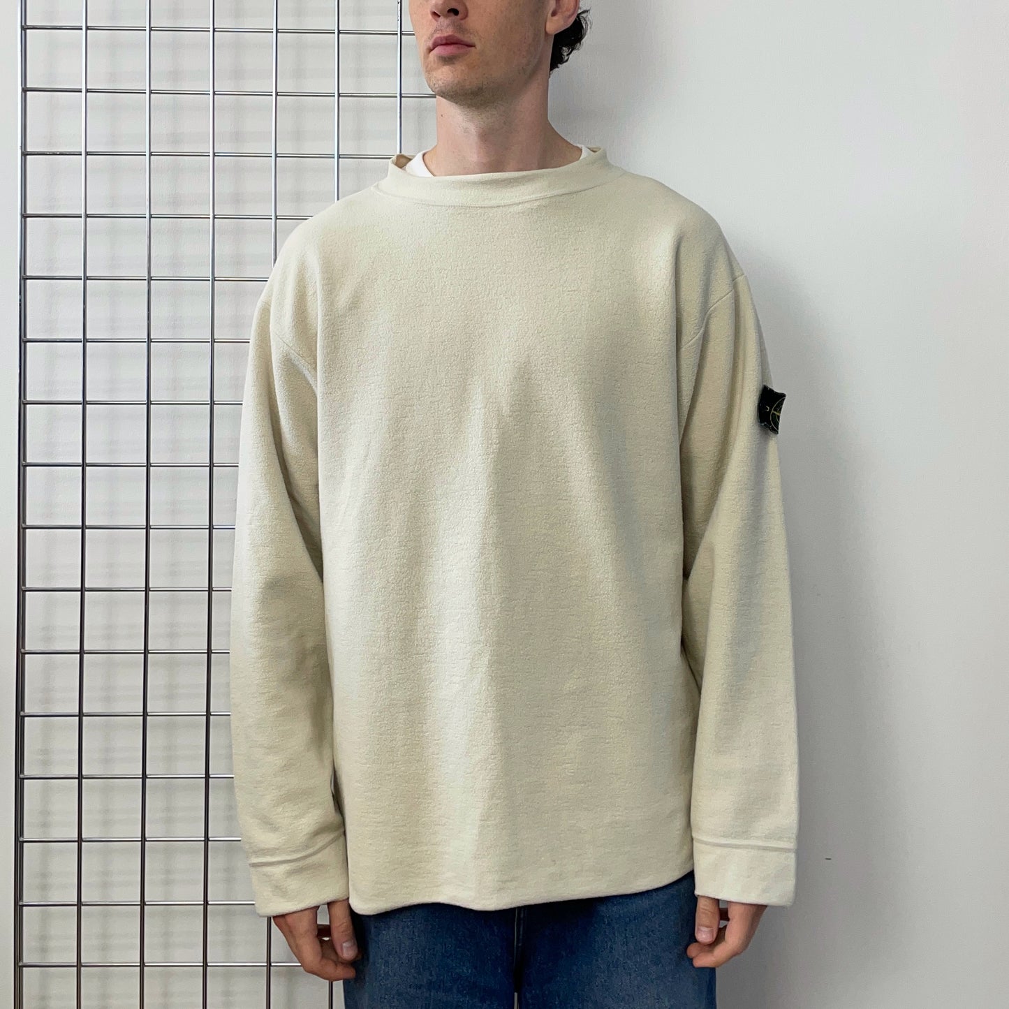 Stone Island Cream AW95 Green Edge Badge Fleece Jumper