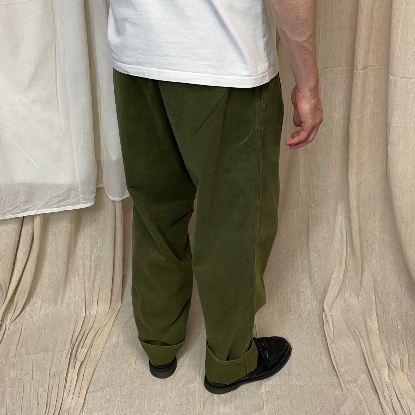 Armani Jeans Khaki Green 1990s Cotton Pleat Trouser BNWT