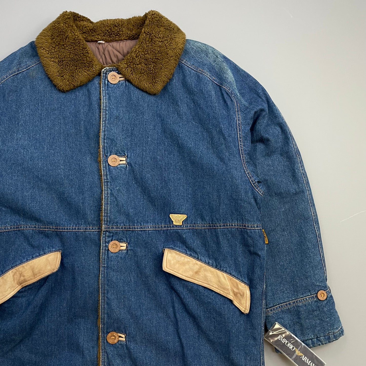 Emporio Armani Blue & Brown 80s Faux Fur Overcoat