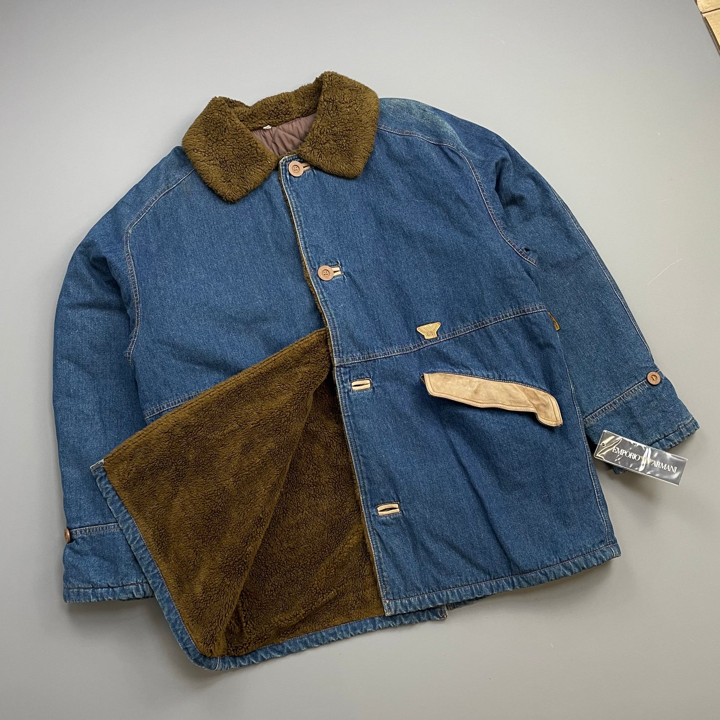 Emporio Armani Blue & Brown 80s Faux Fur Overcoat