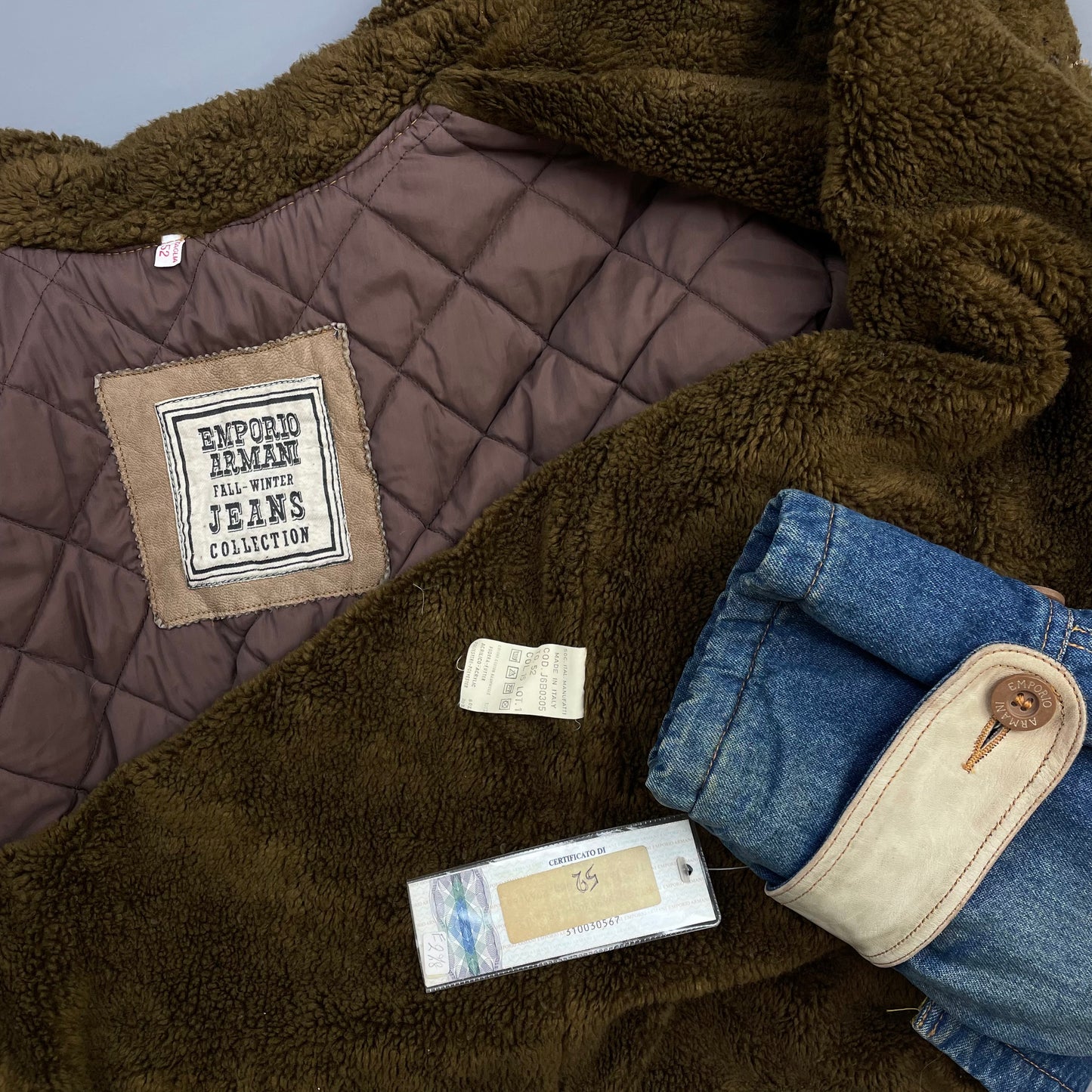 Emporio Armani Blue & Brown 80s Faux Fur Overcoat