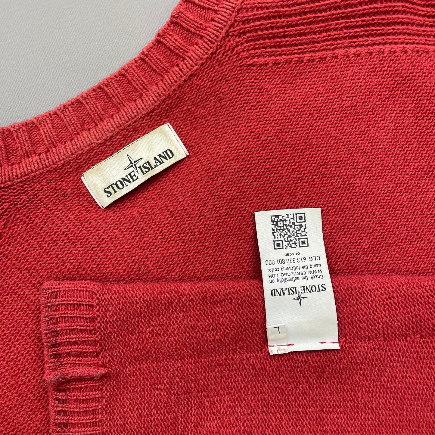 Stone Island Red Midweight Knit Crewneck Jumper