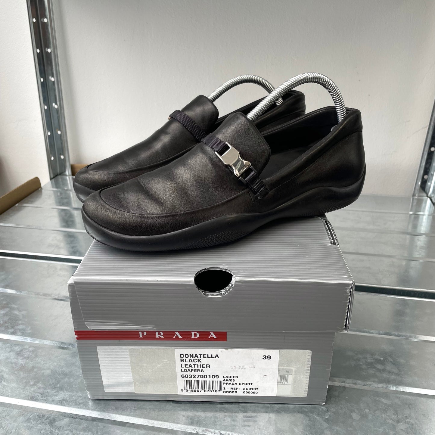 Prada Sport Black AW03 Women's Donatella Leather Buckle Loafers