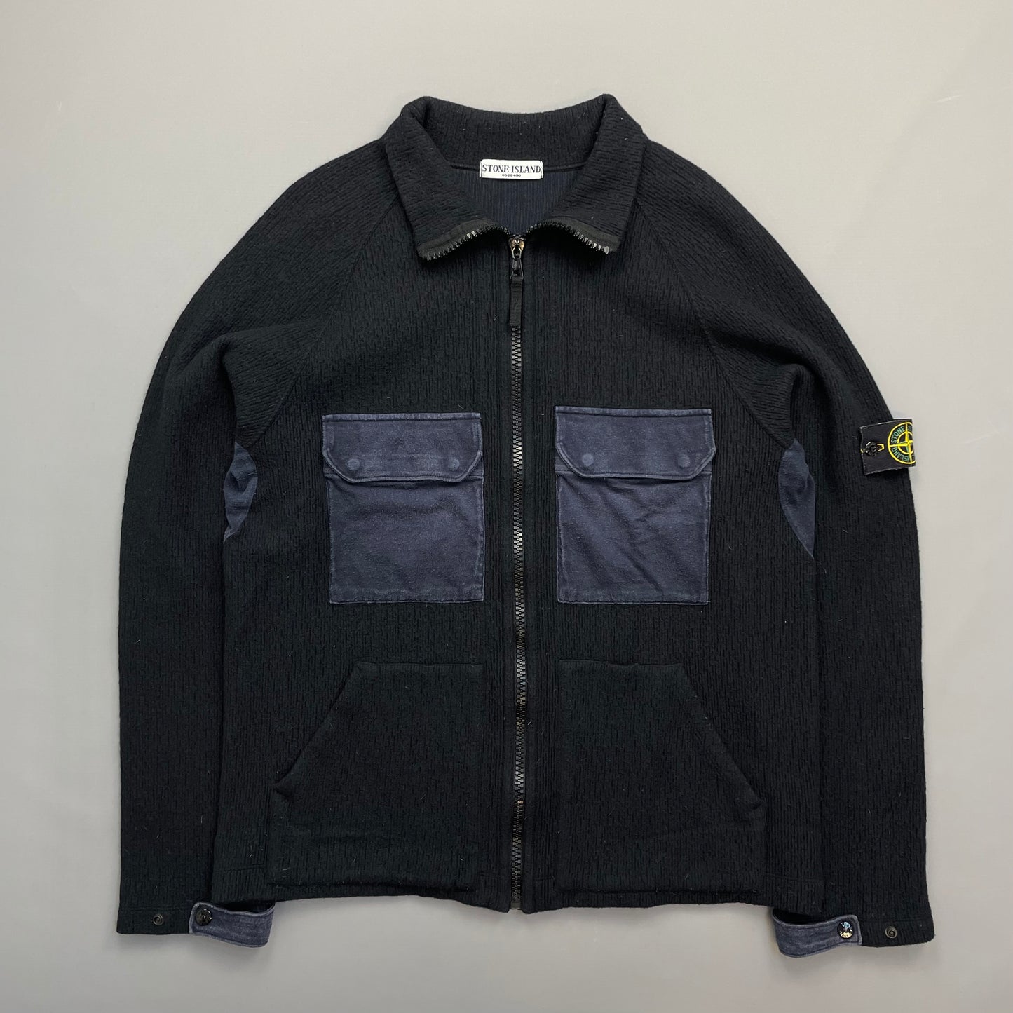 Stone Island Navy AW05 Pocket-Detailed Wool Zip Jacket