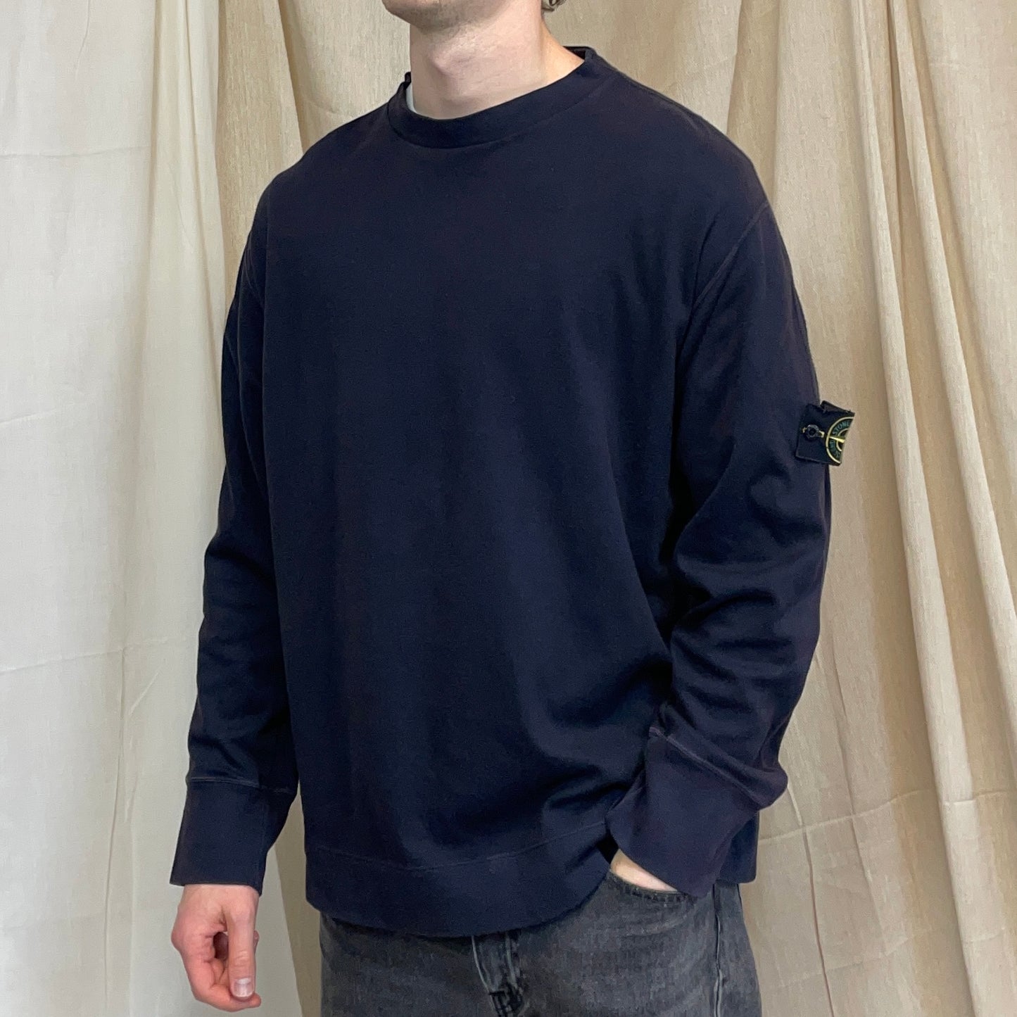 Stone Island Navy SS00 Fine-Rib Cotton Blend Crewneck Jumper