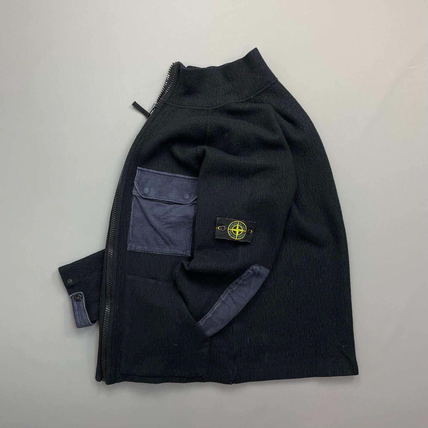 Stone Island Navy AW05 Pocket-Detailed Wool Zip Jacket