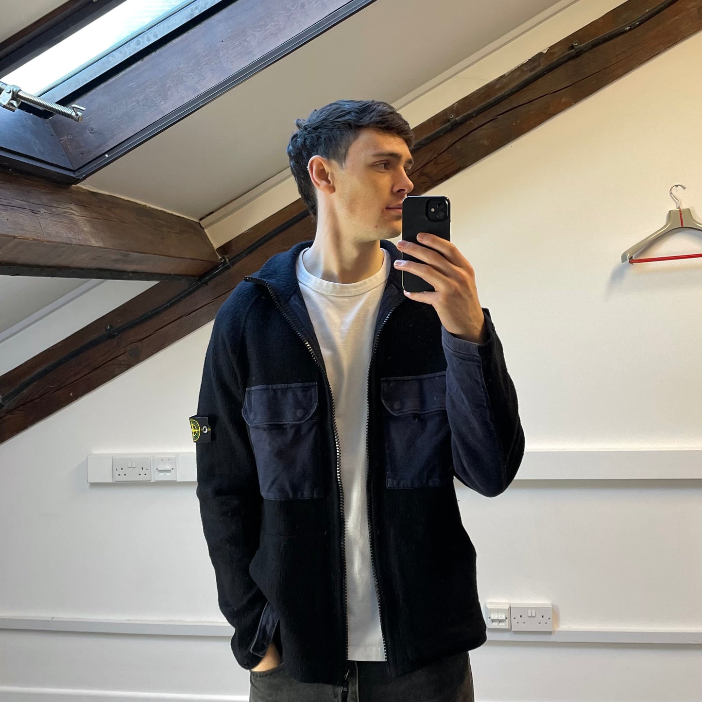 Stone Island Navy AW05 Pocket-Detailed Wool Zip Jacket