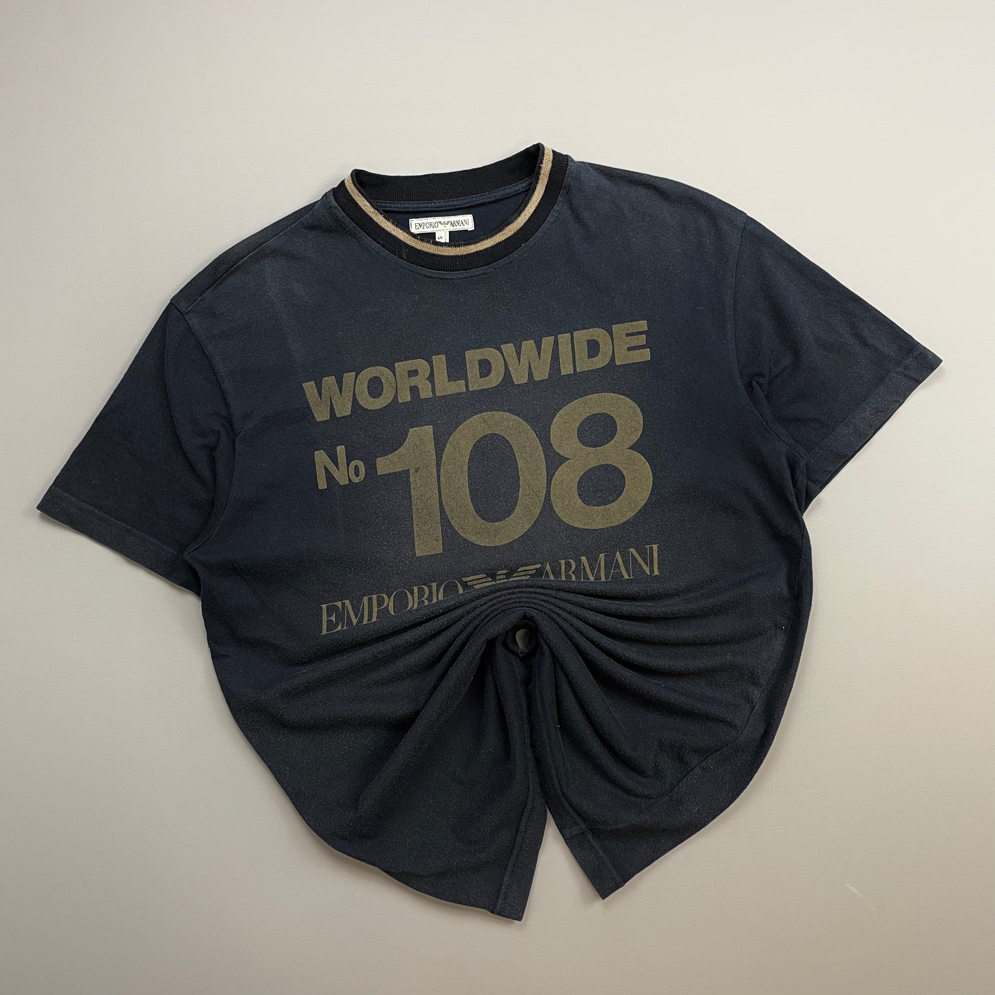 Emporio Armani Navy 1990s Reflective Print 'Worldwide' Tee