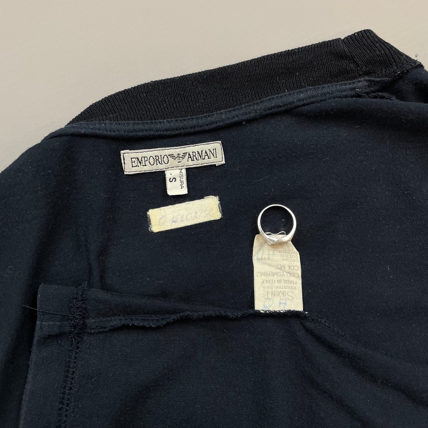 Emporio Armani Navy 1990s Reflective Print 'Worldwide' Tee