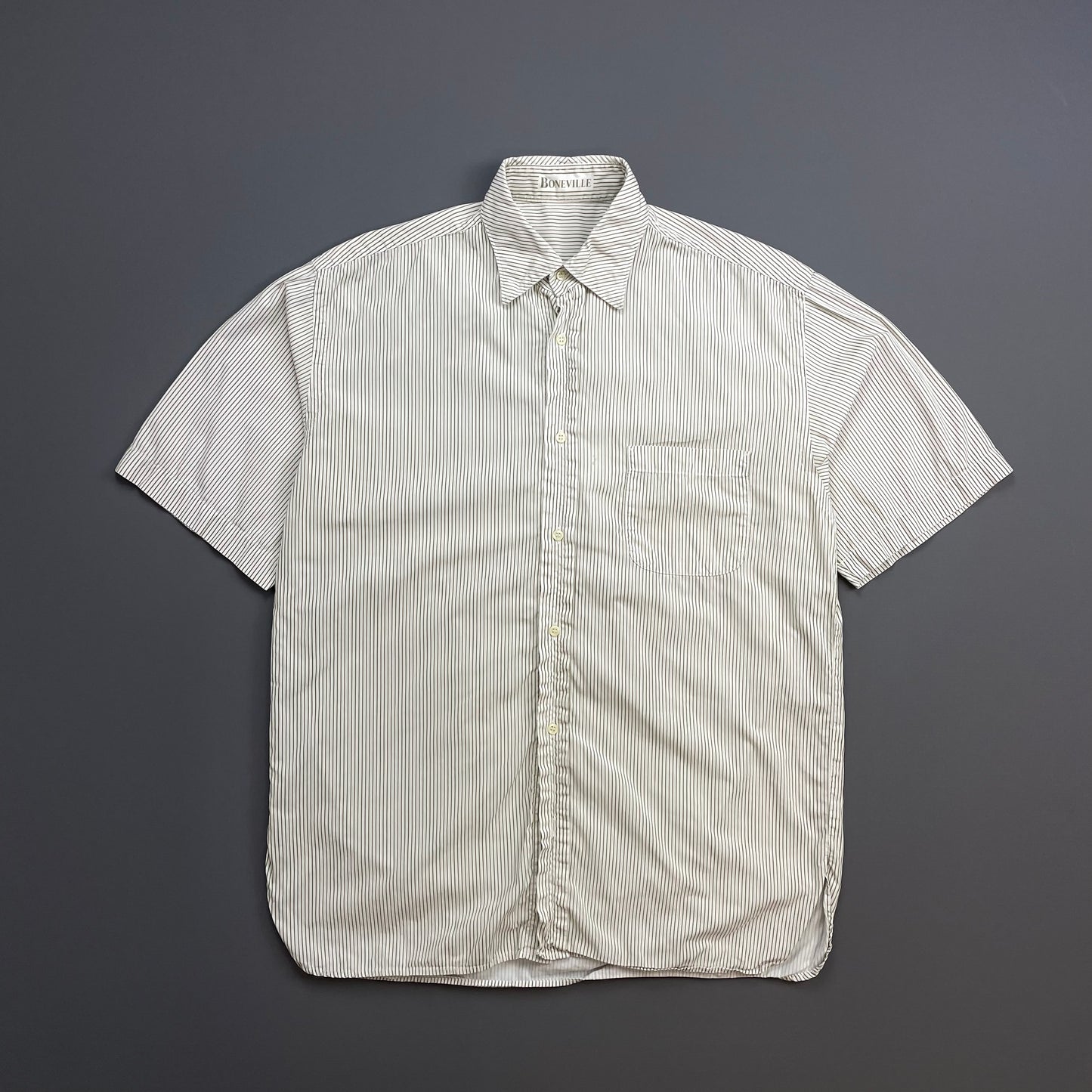 Boneville Brown & Cream 80s Pin Stripe Short Sleeve Pocket Shirt