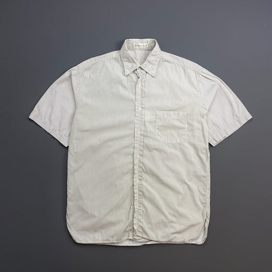 Boneville Brown & Cream 80s Pin Stripe Short Sleeve Pocket Shirt