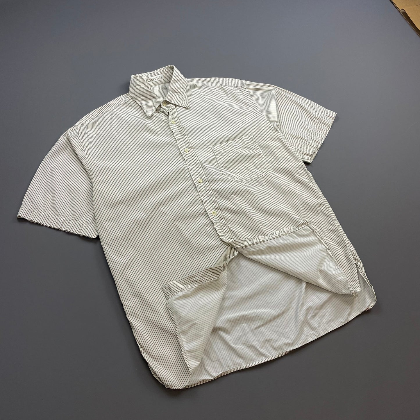 Boneville Brown & Cream 80s Pin Stripe Short Sleeve Pocket Shirt