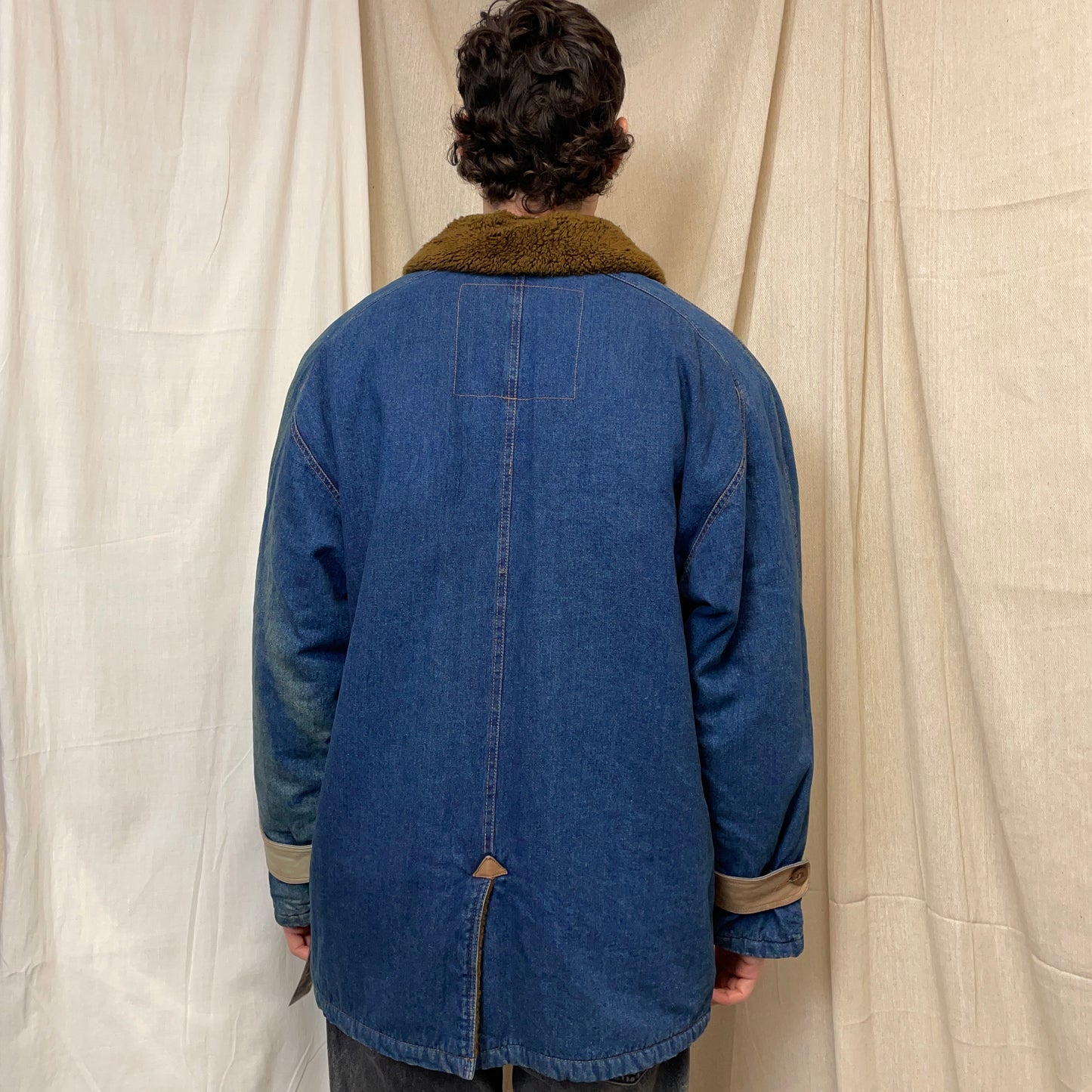 Emporio Armani Blue & Brown 80s Faux Fur Overcoat