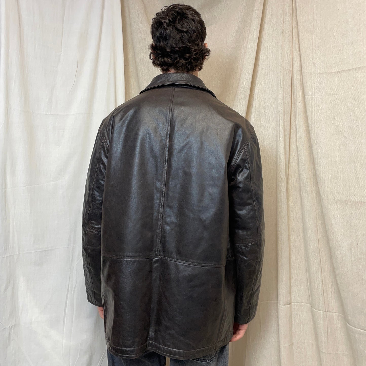 Armani Jeans Brown 90s Leather Overcoat