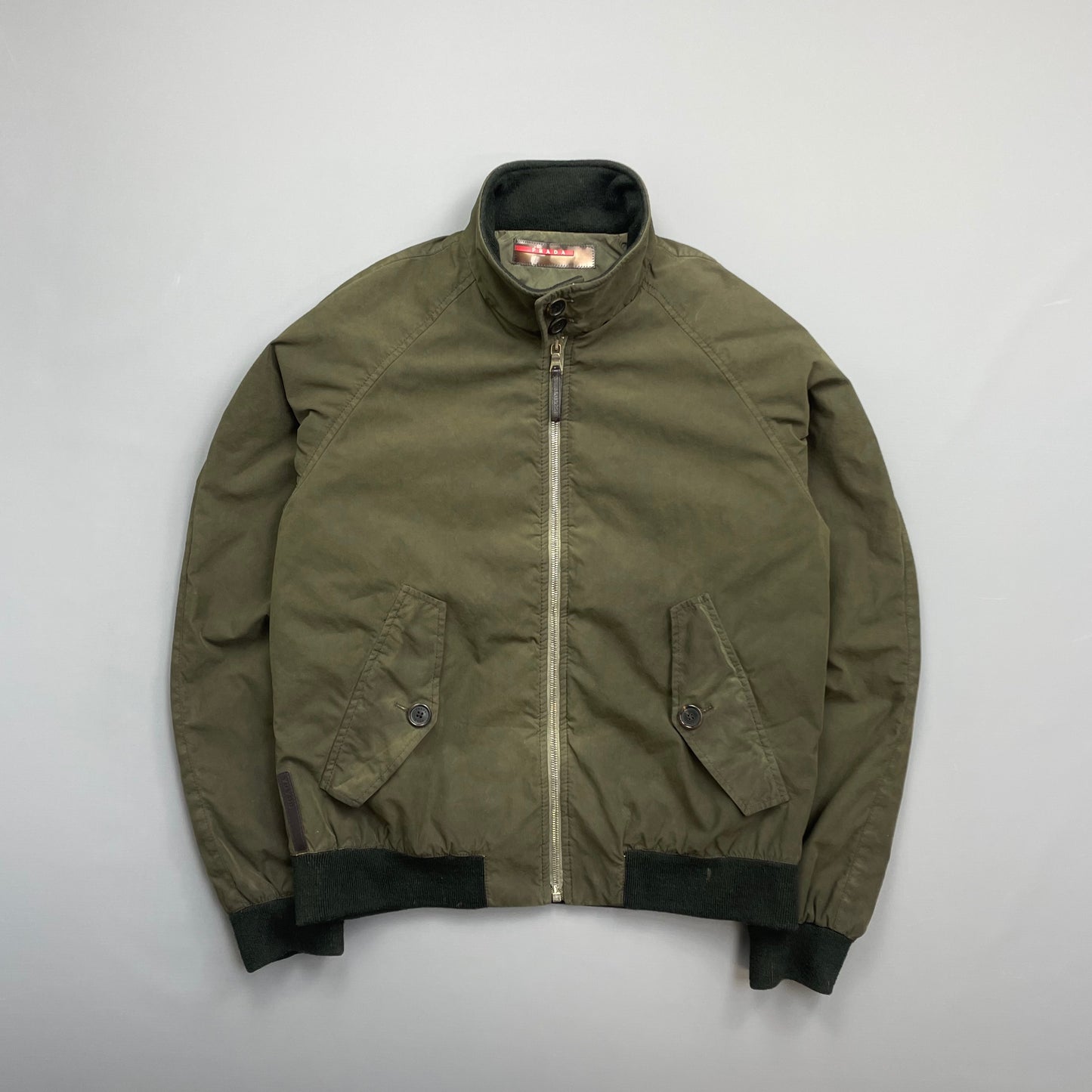 Prada Sport Green 2006 Leather Tab Padded Harrington Bomber Jacket