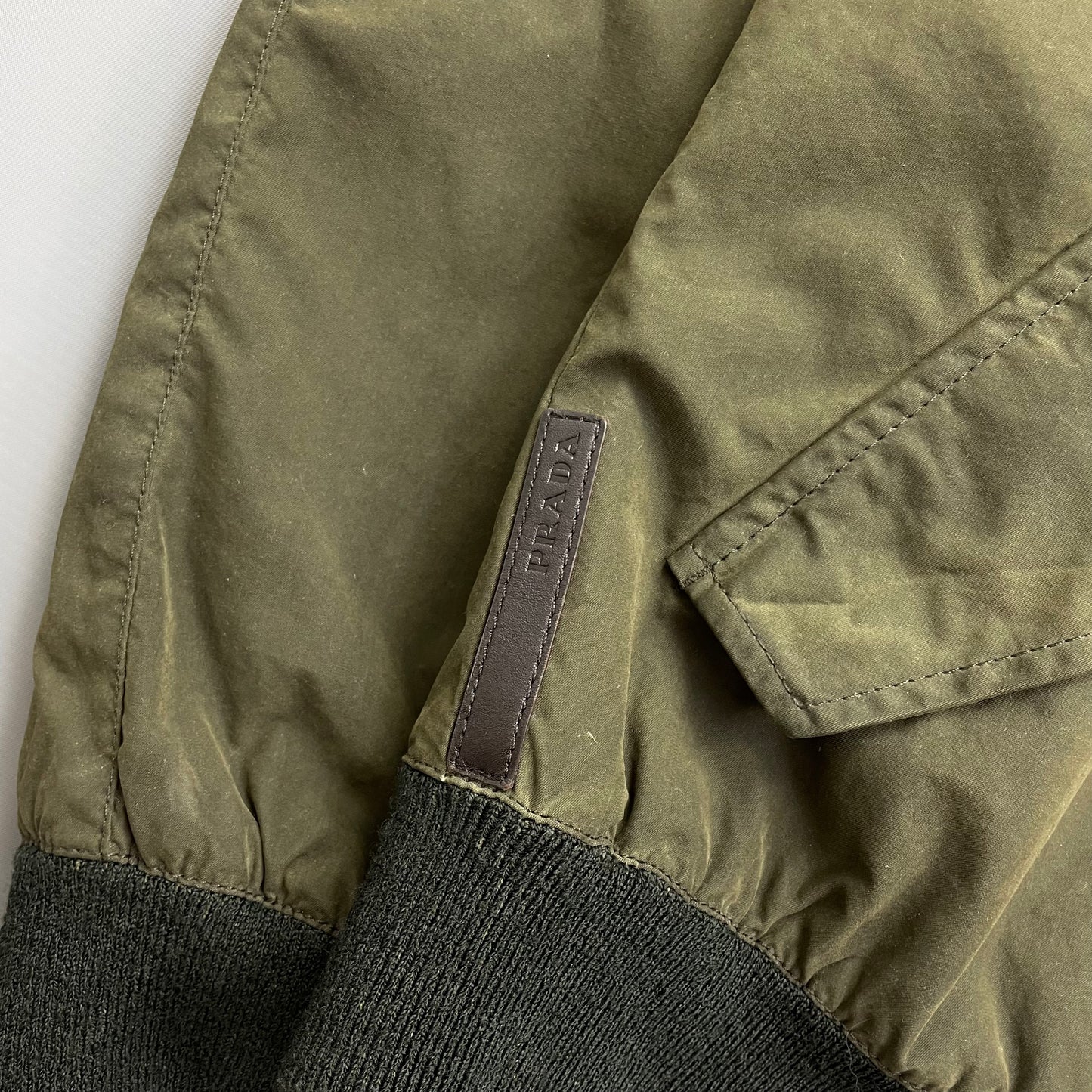 Prada Sport Green 2006 Leather Tab Padded Harrington Bomber Jacket