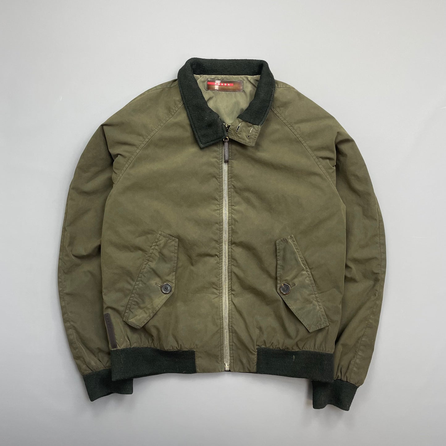 Prada Sport Green 2006 Leather Tab Padded Harrington Bomber Jacket