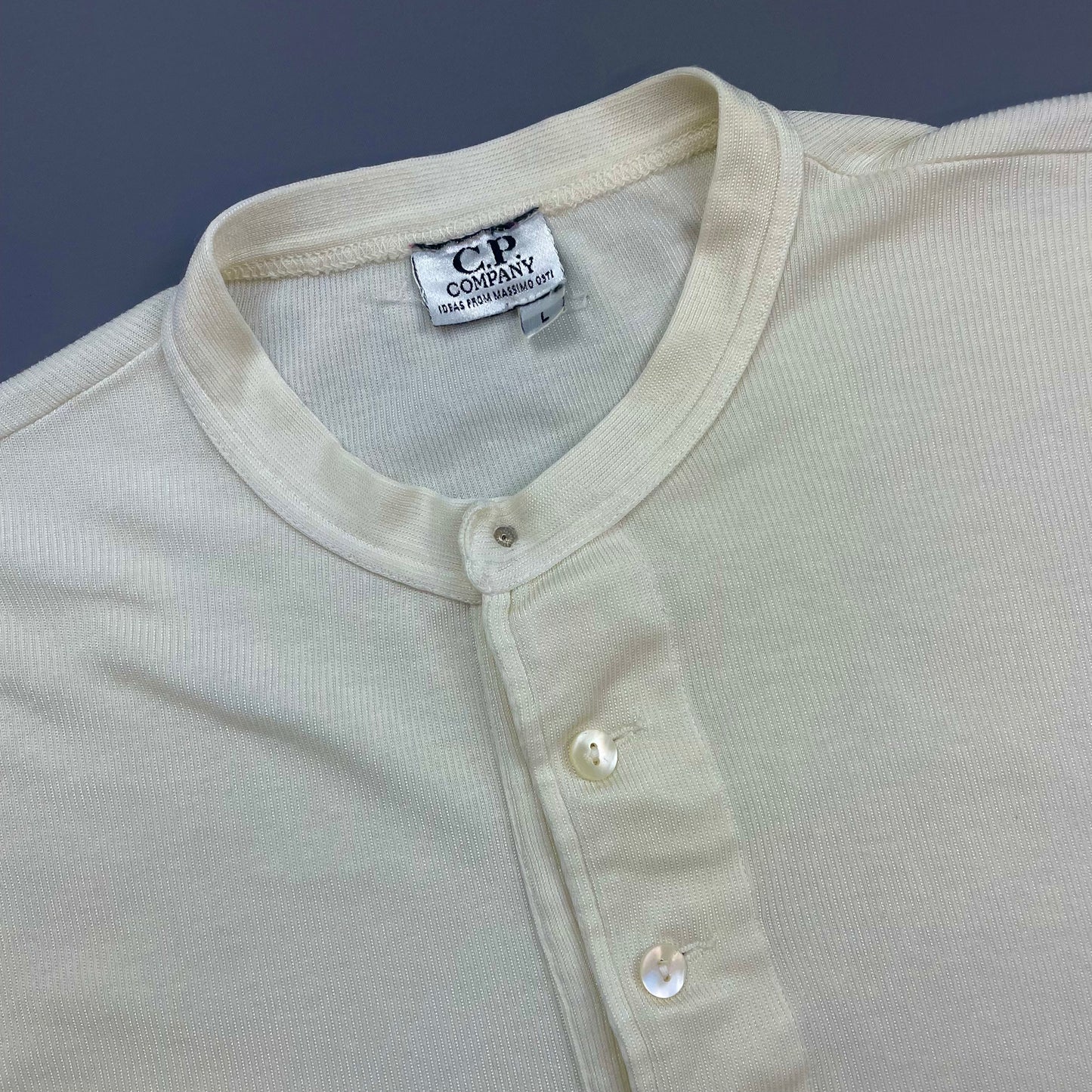 C.P. Company Cream 80s Ideas From Massimo Osti Ribbed Henley Button-Up T-Shirt