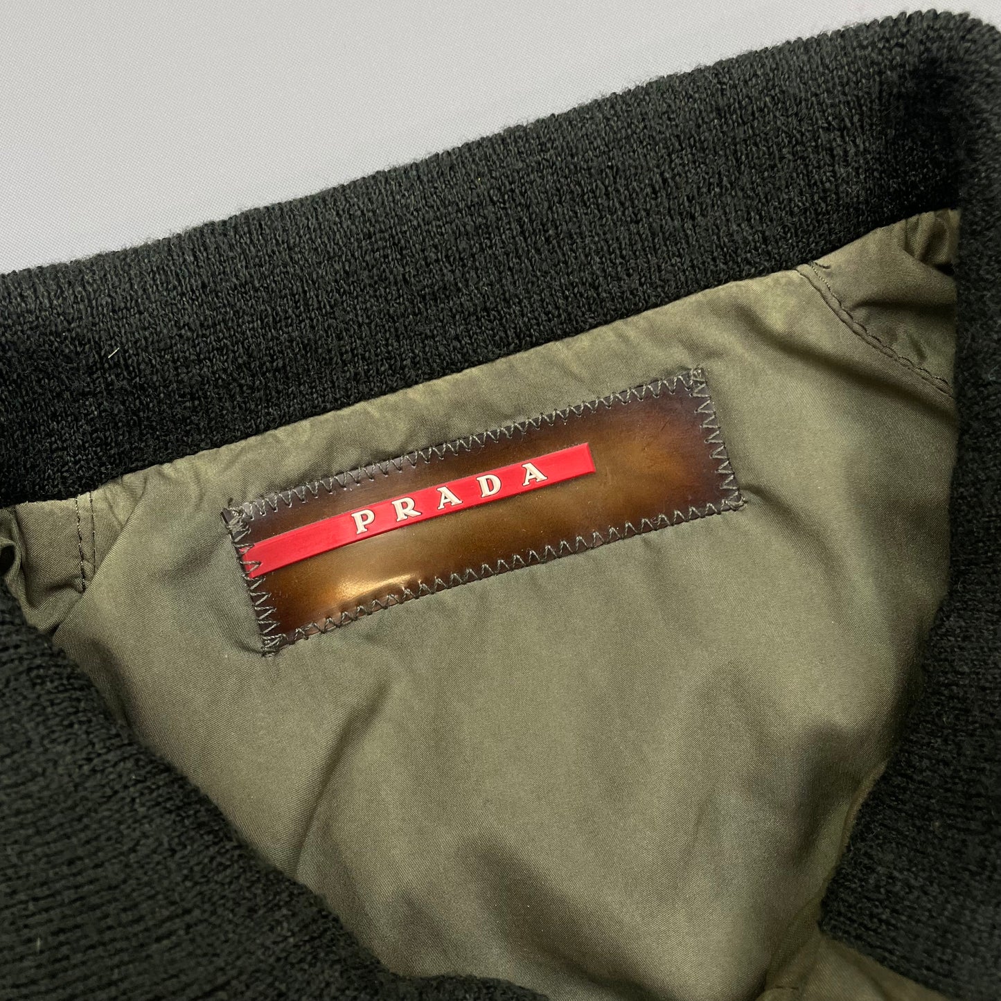 Prada Sport Green 2006 Leather Tab Padded Harrington Bomber Jacket