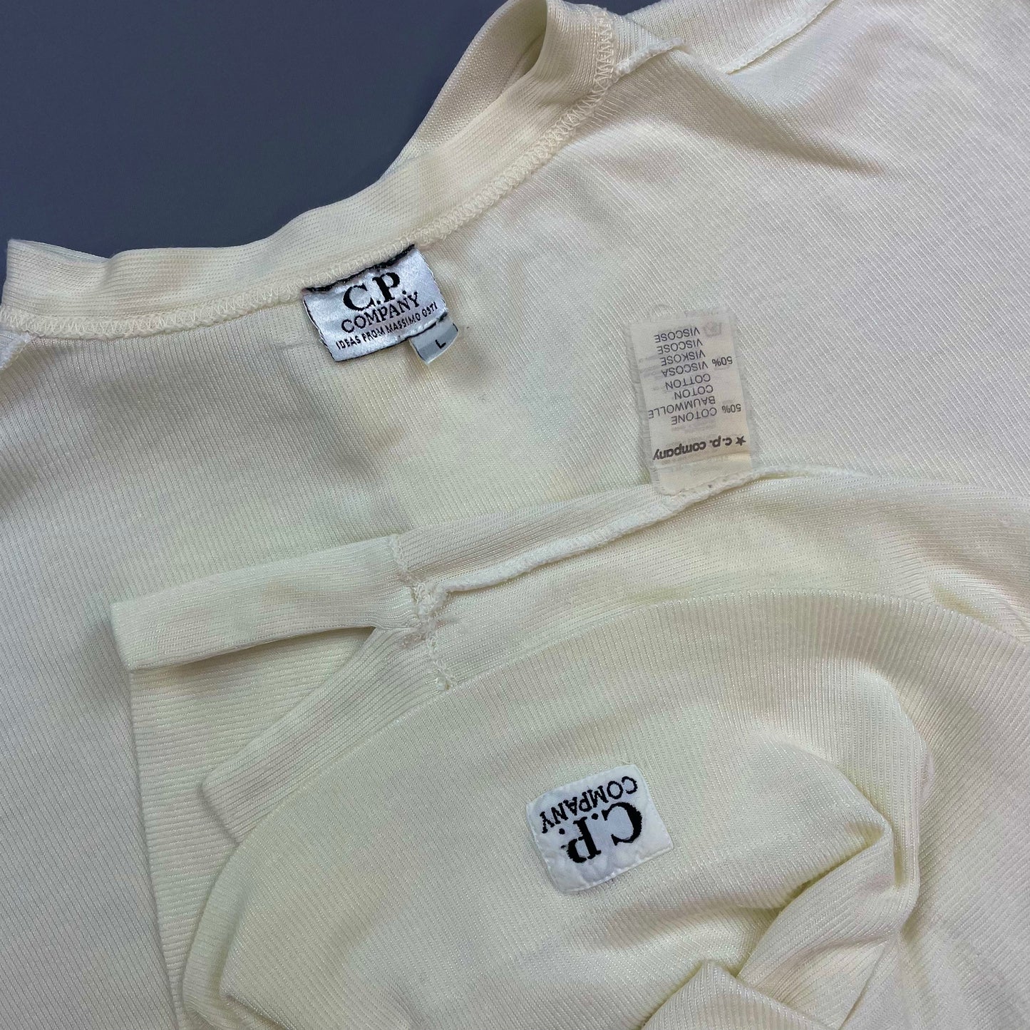 C.P. Company Cream 80s Ideas From Massimo Osti Ribbed Henley Button-Up T-Shirt