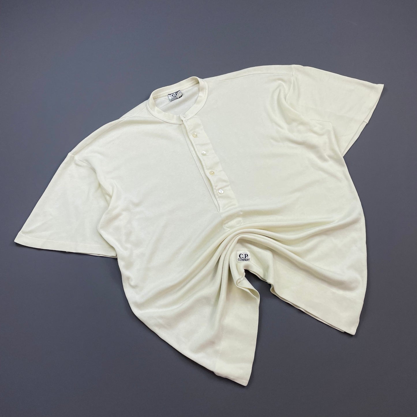 C.P. Company Cream 80s Ideas From Massimo Osti Ribbed Henley Button-Up T-Shirt