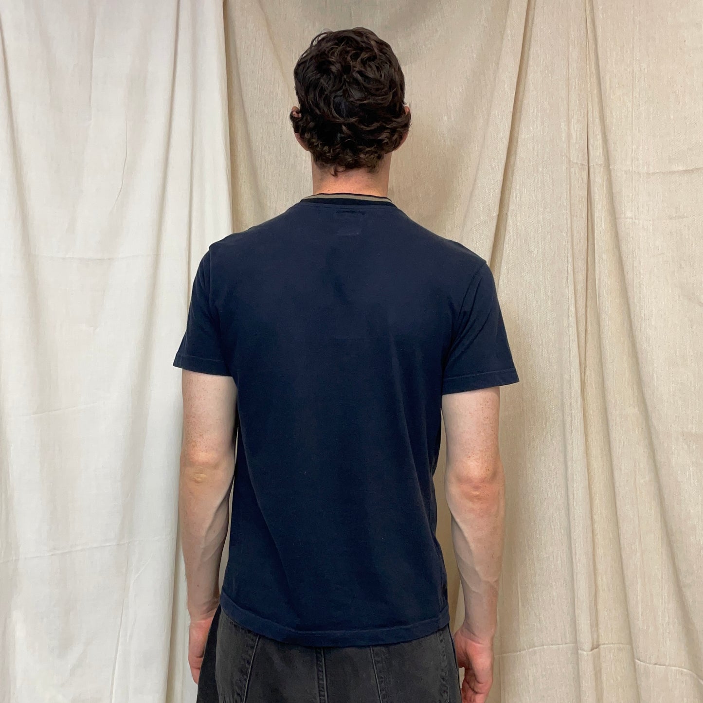 Emporio Armani Navy 1990s Reflective Print 'Worldwide' Tee