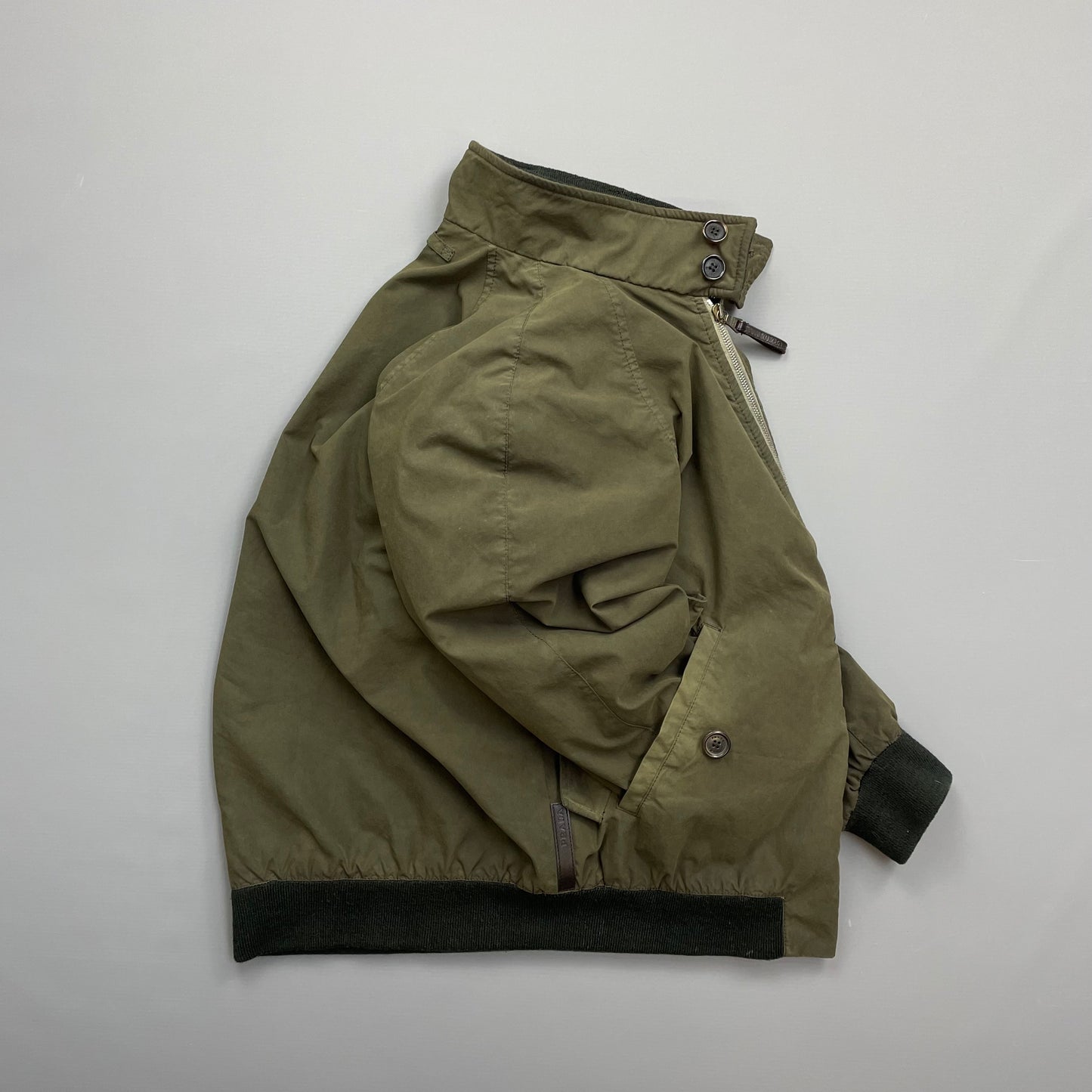 Prada Sport Green 2006 Leather Tab Padded Harrington Bomber Jacket