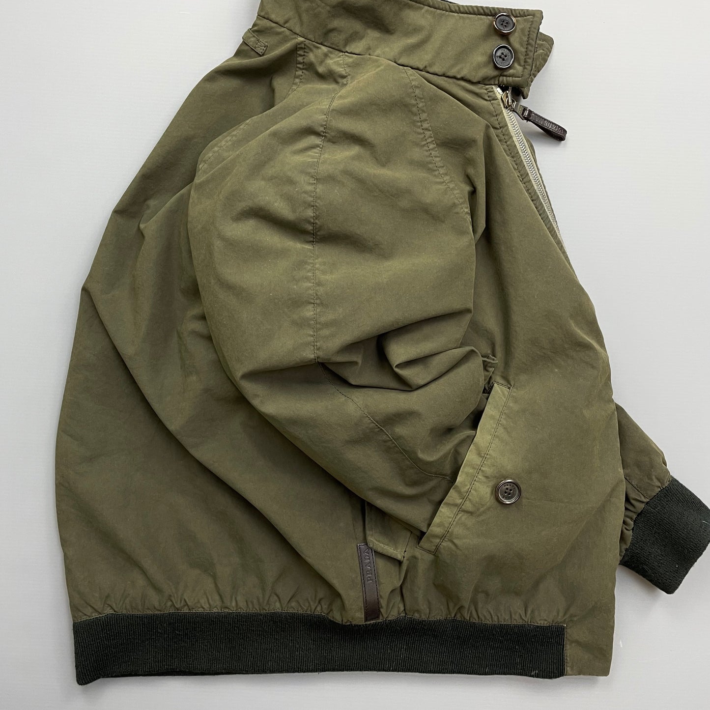 Prada Sport Green 2006 Leather Tab Padded Harrington Bomber Jacket