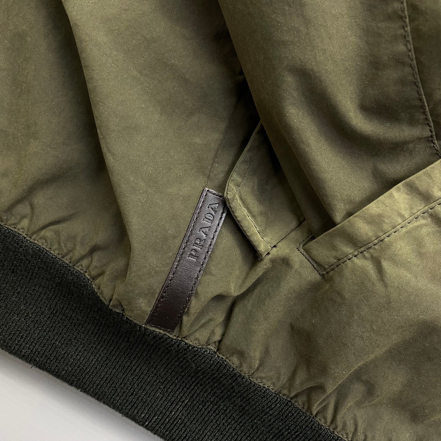 Prada Sport Green 2006 Leather Tab Padded Harrington Bomber Jacket