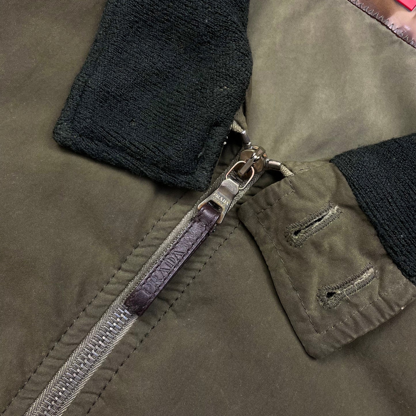 Prada Sport Green 2006 Leather Tab Padded Harrington Bomber Jacket