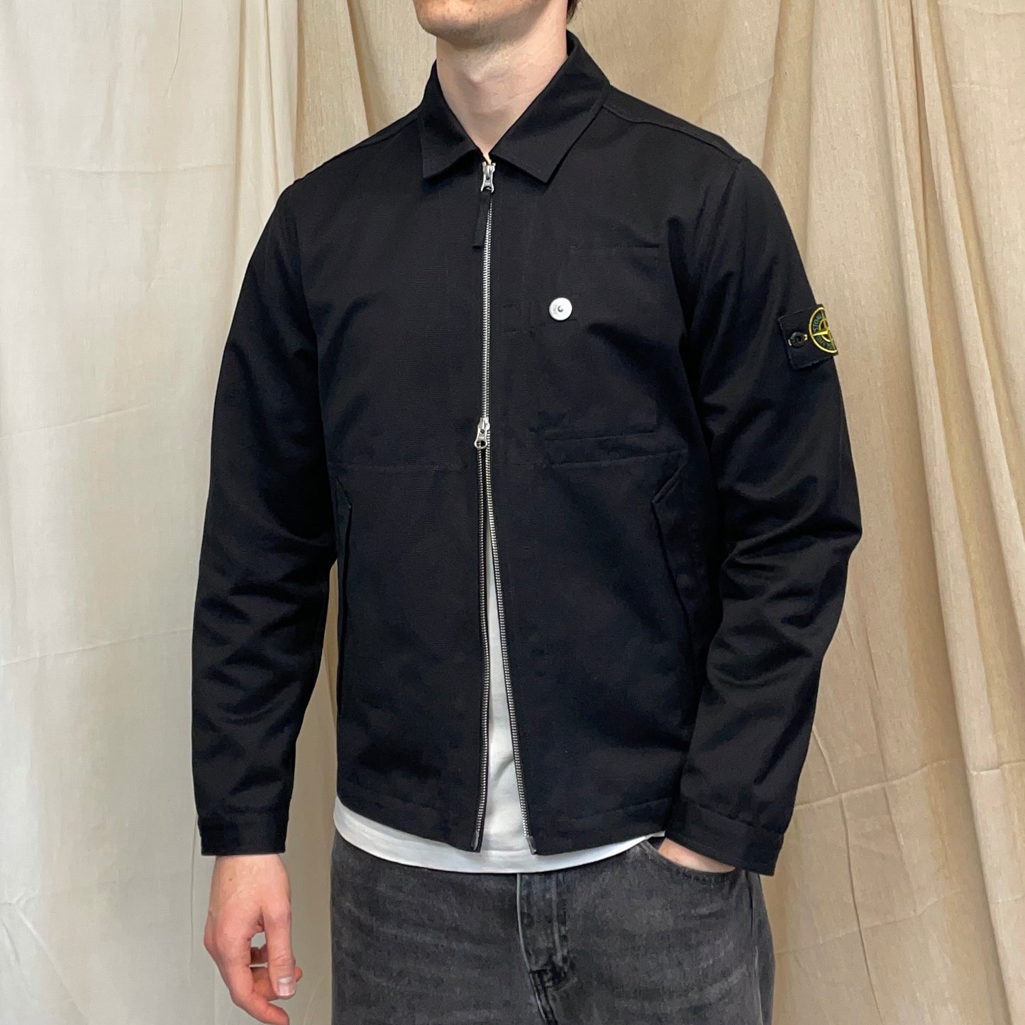 Stone Island Black SS22 Workwear R-Garbadine 3/1 Zip-Through Jacket