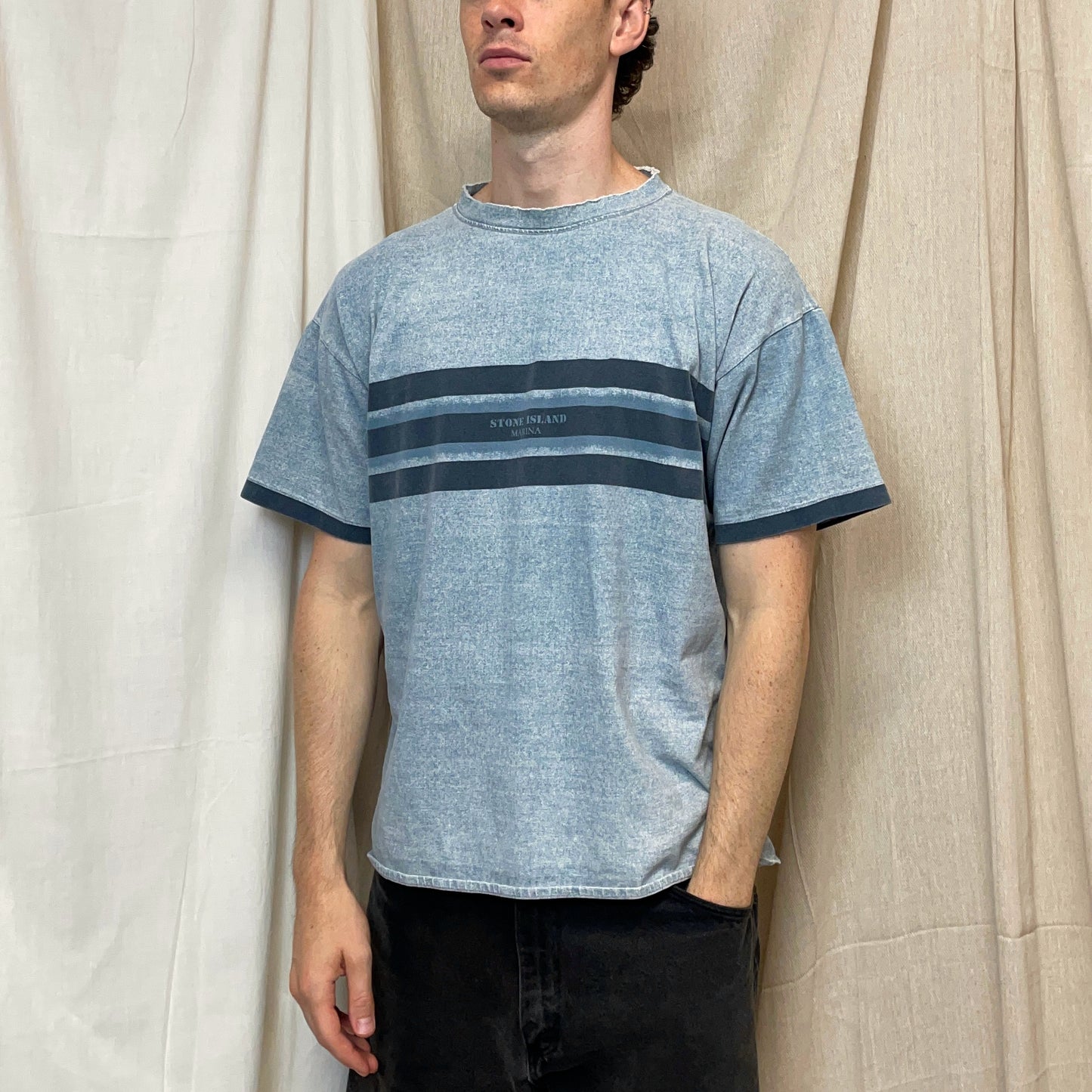 Stone Island Light Blue SS95 Marina Spellout Heavyweight T-Shirt