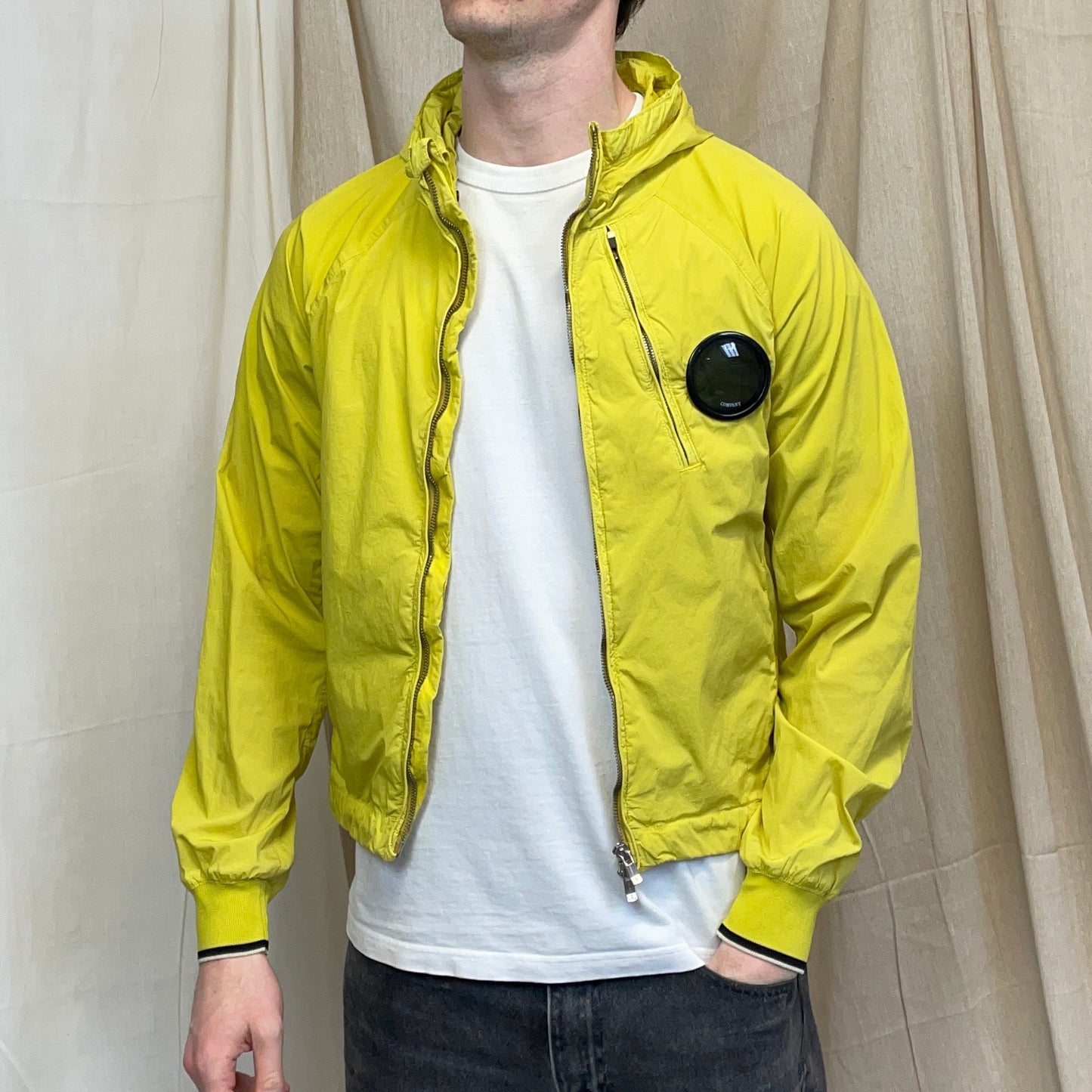 C.P. Company Yellow Nycra Nylon Chest Lens Hooded Windbreaker Jacket